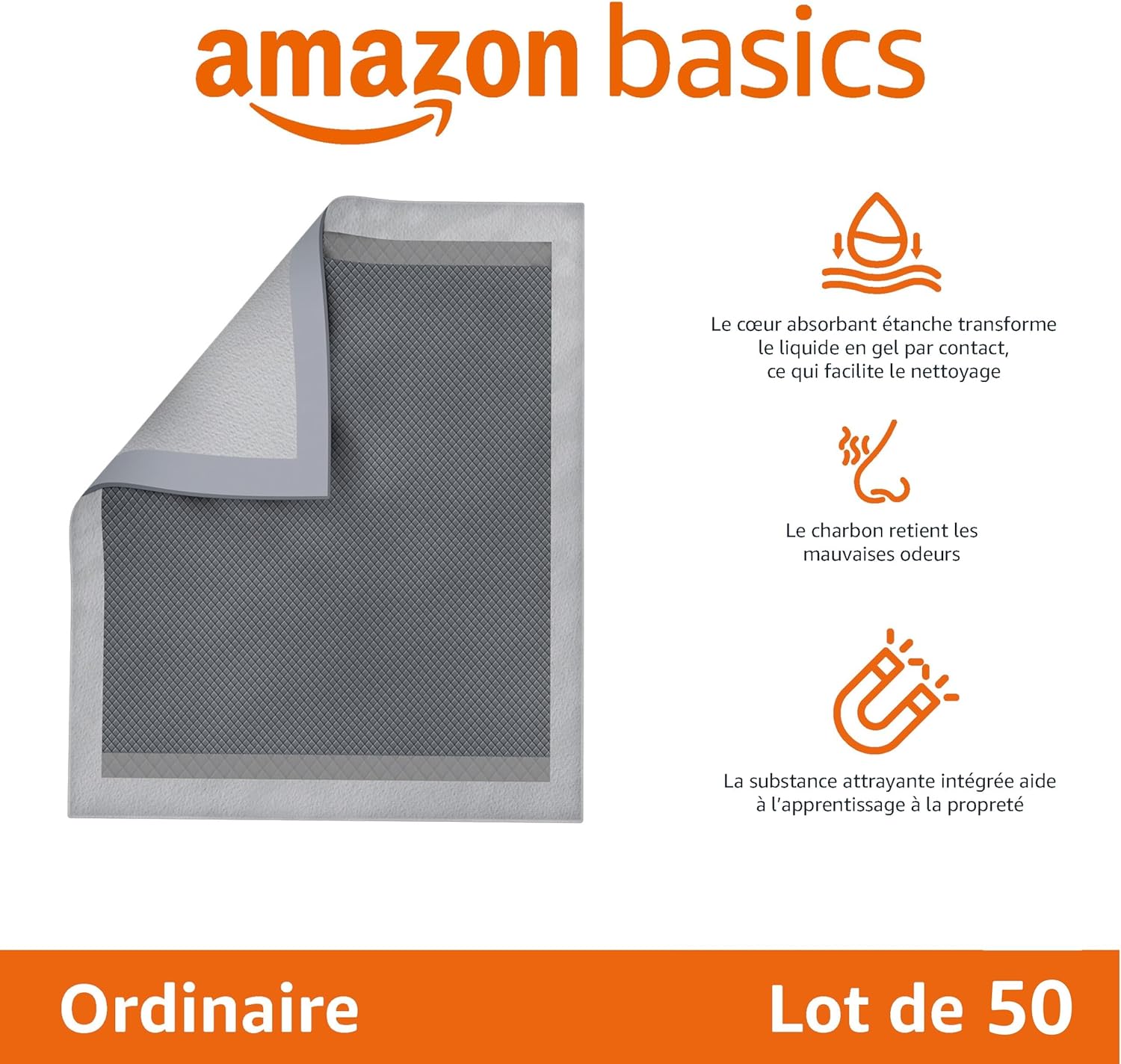 Detalle 2 de Amazon Basics Lot de 50 Protections pour déjections canines taille XL – charbon actif et séchage rapide