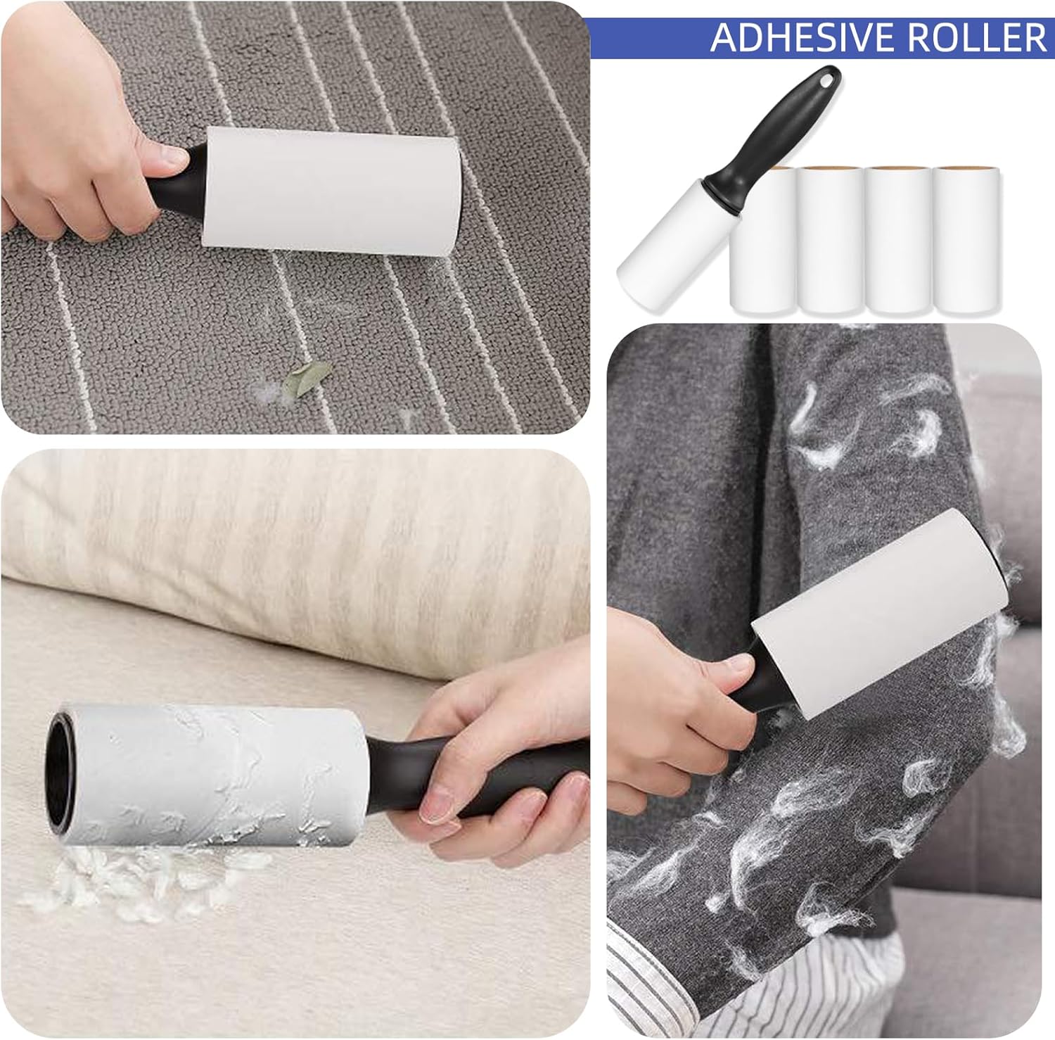 Thumbnail 5 de Qu She Lint Rollers 5 Pack with Handle – 300 Sticky Sheets, Reusable Pet Hair Remover Roller