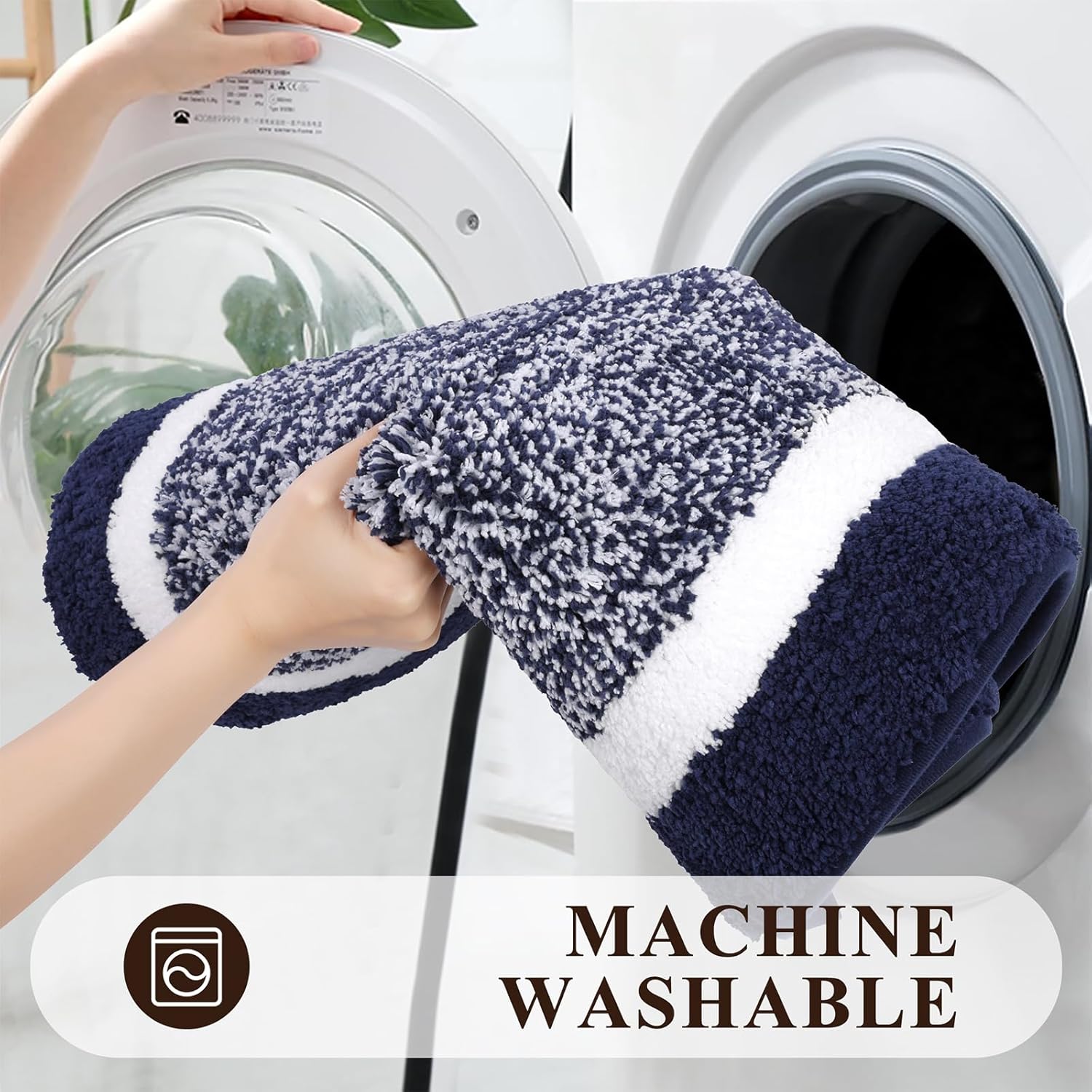 Thumbnail 5 de Pauwer 3 Piece Bath Mat Set: Non-Slip Plush Rugs with U-Shaped Toilet Mat in Navy