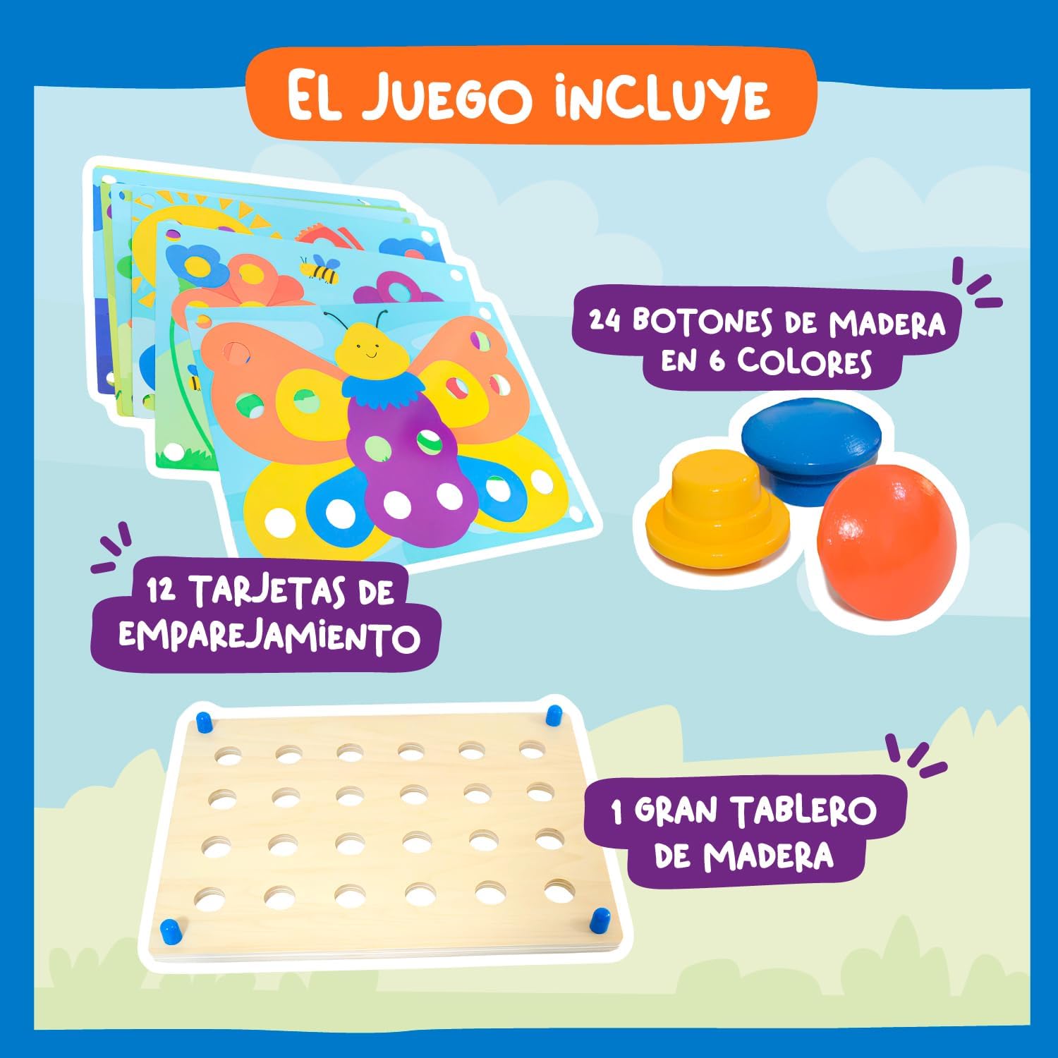 Thumbnail 5 de Nene Toys Puzzle de madera Montessori para niños de 2+ años con botones de colores