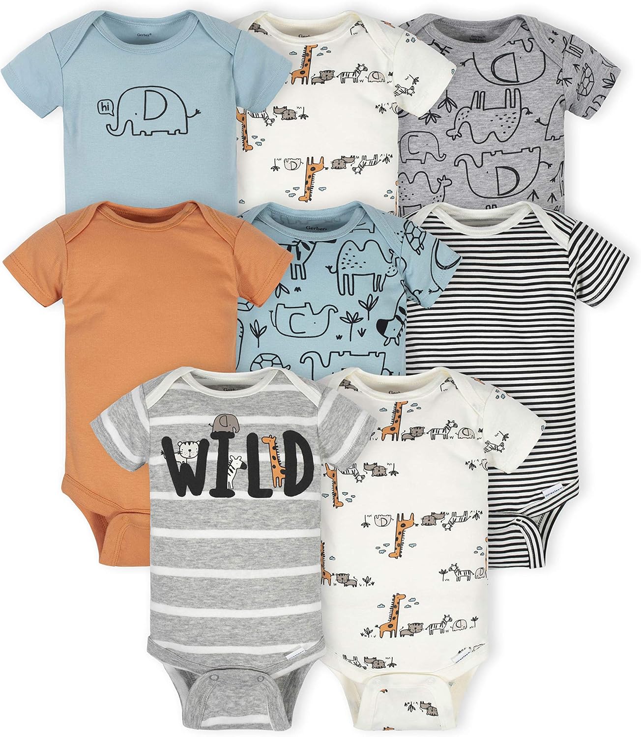 Detalle de Gerber Lot de 8 bodies à manches courtes pour bébé garçon, motif jungle