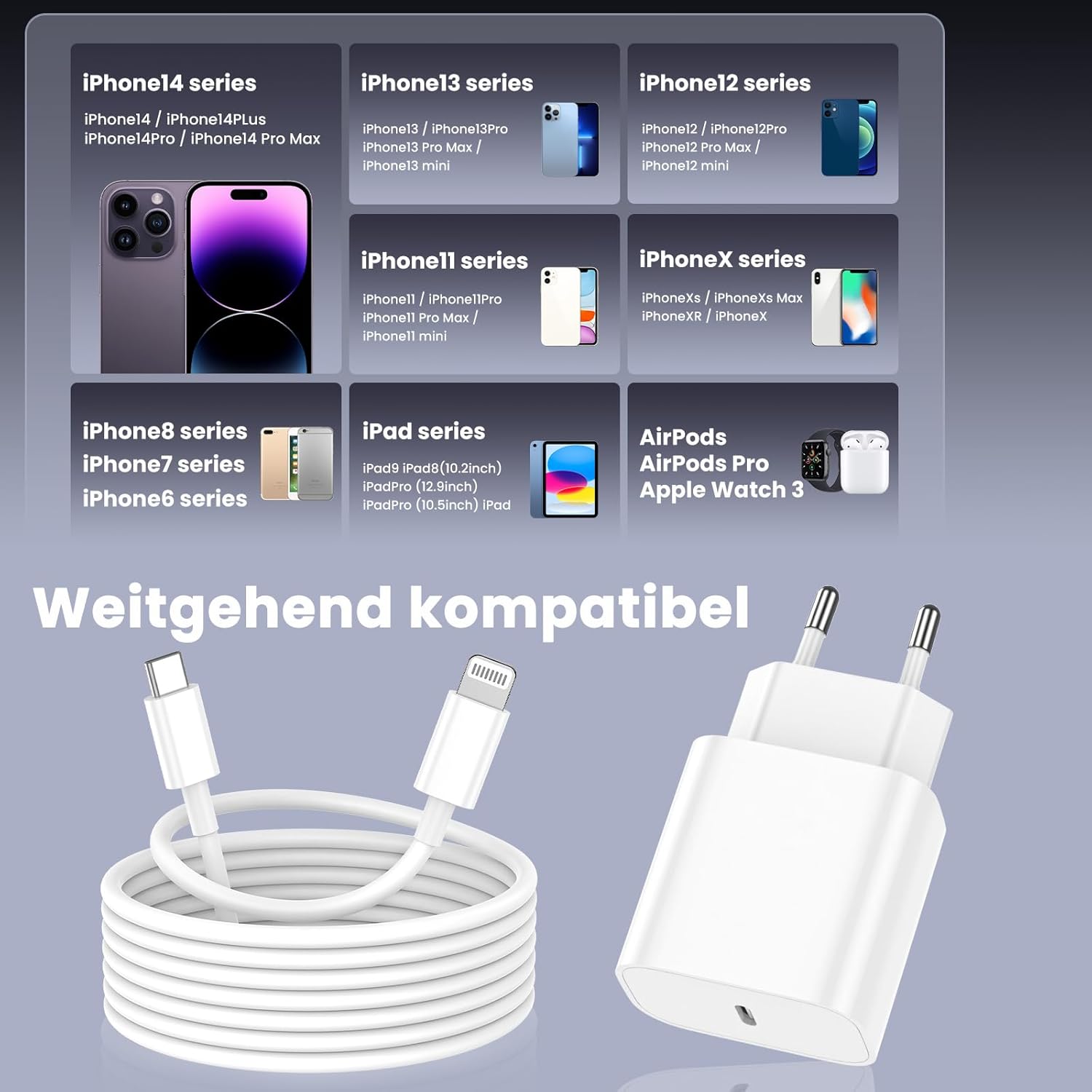 Thumbnail 6 de iPhone Ladekabel 2er-Pack – MFi-zertifiziert, USB-C auf Lightning, 2 m & 3 m