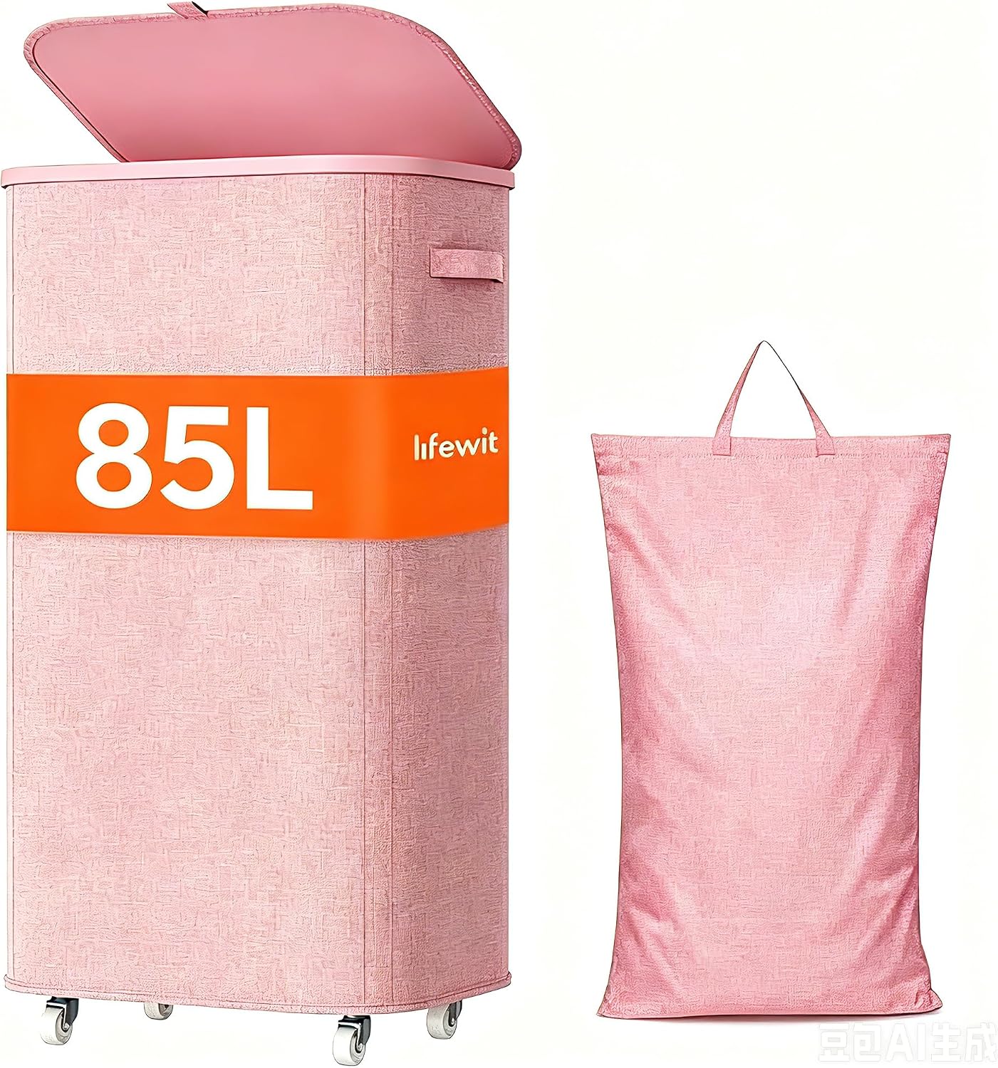 Detalle de Lifewit 24599 85L Laundry Basket with Wheels and Lid, Pink