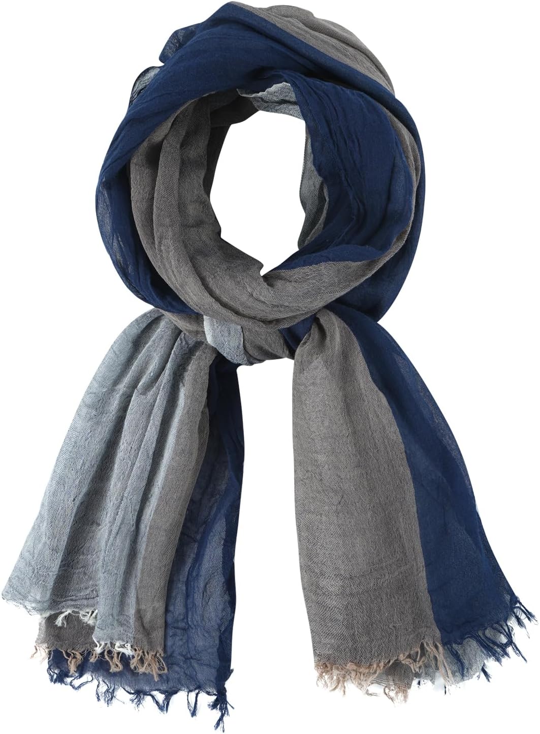 Detalle de DAMILY Écharpe homme patchwork chic en coton et lin, 80 x 190 cm avec franges