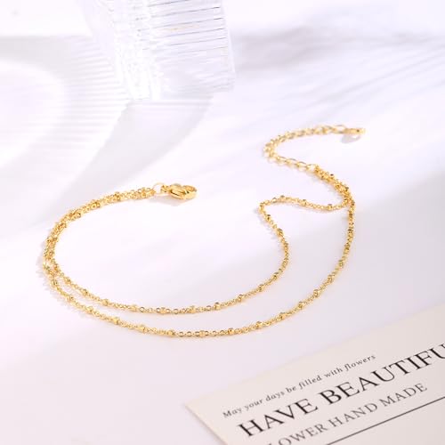 Thumbnail 4 de Tasiso Ankle Bracelets for Women - 14K Gold Plated Beaded Layered Anklet (Waterproof)