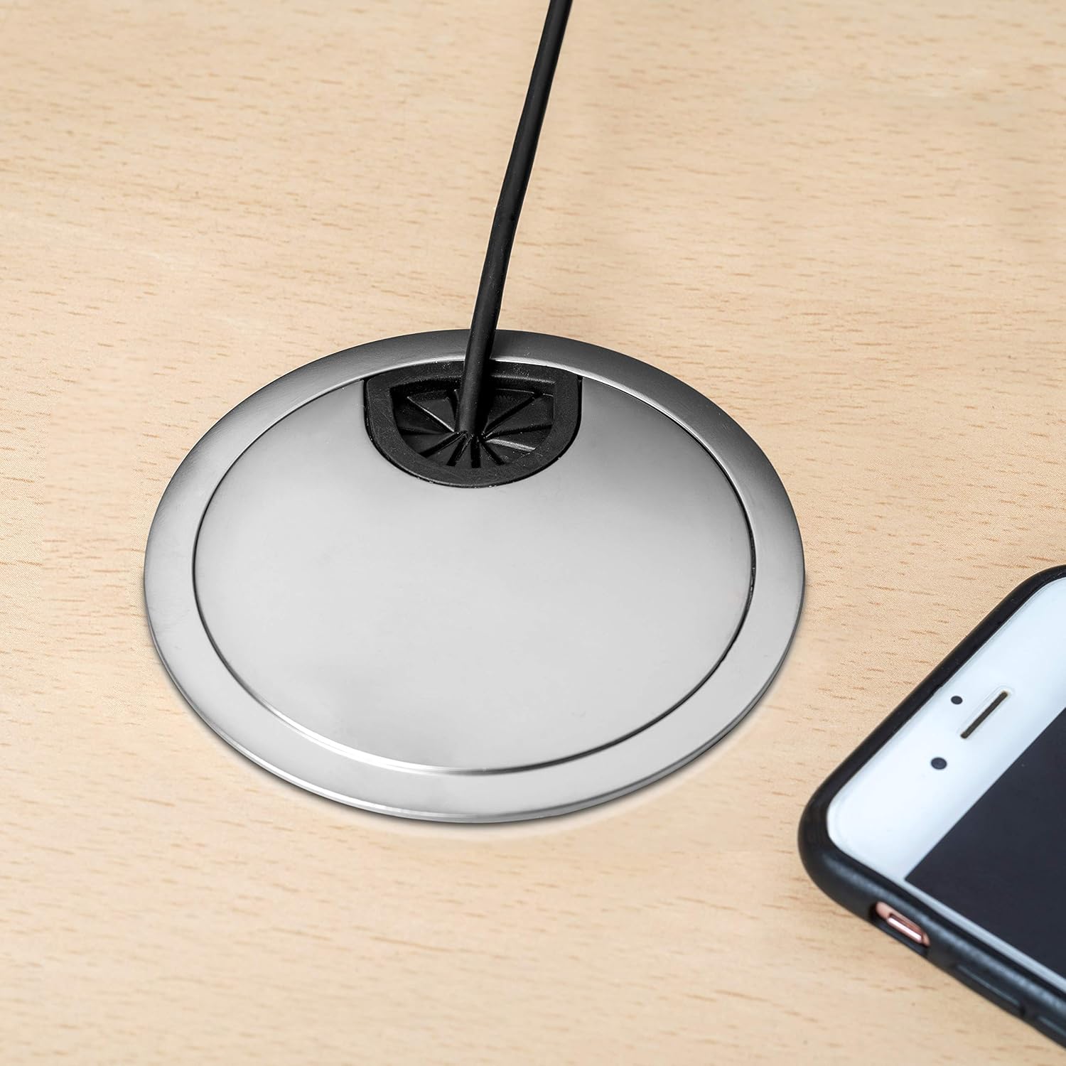 Thumbnail 5 de Emuca Passe-câble Rond Encastrable Ø80 mm – Zamac Chromé Mat pour Bureau