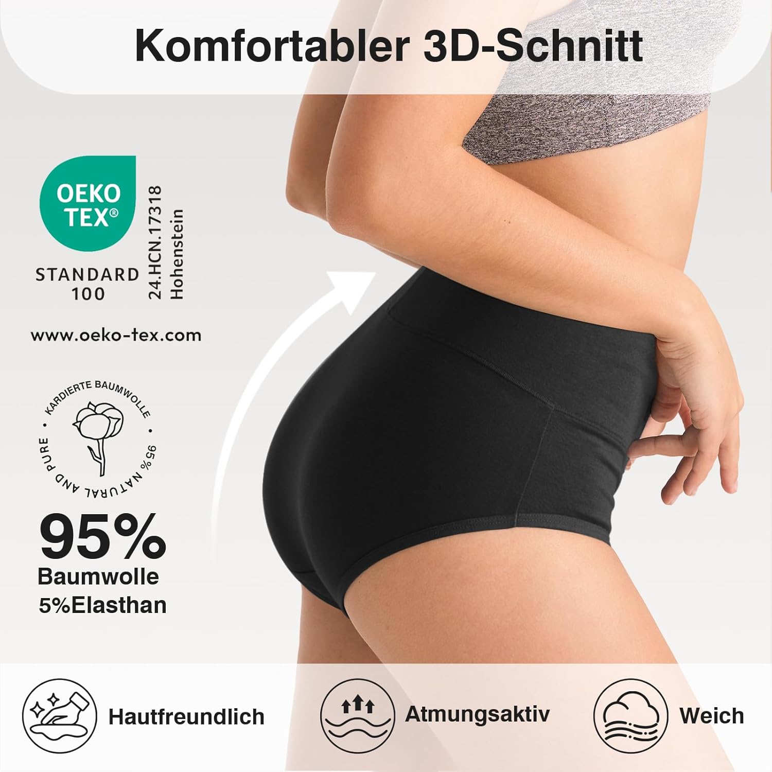 Thumbnail 2 de QINCAO Damen-Unterhosen im 6er-Set mit hoher Taille aus Baumwolle (Stretch, atmungsaktiv)