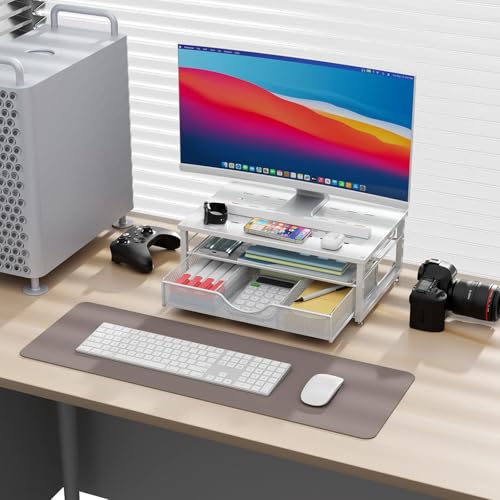 Detalle de Pygocereri Monitor Stand Riser with Drawer – White