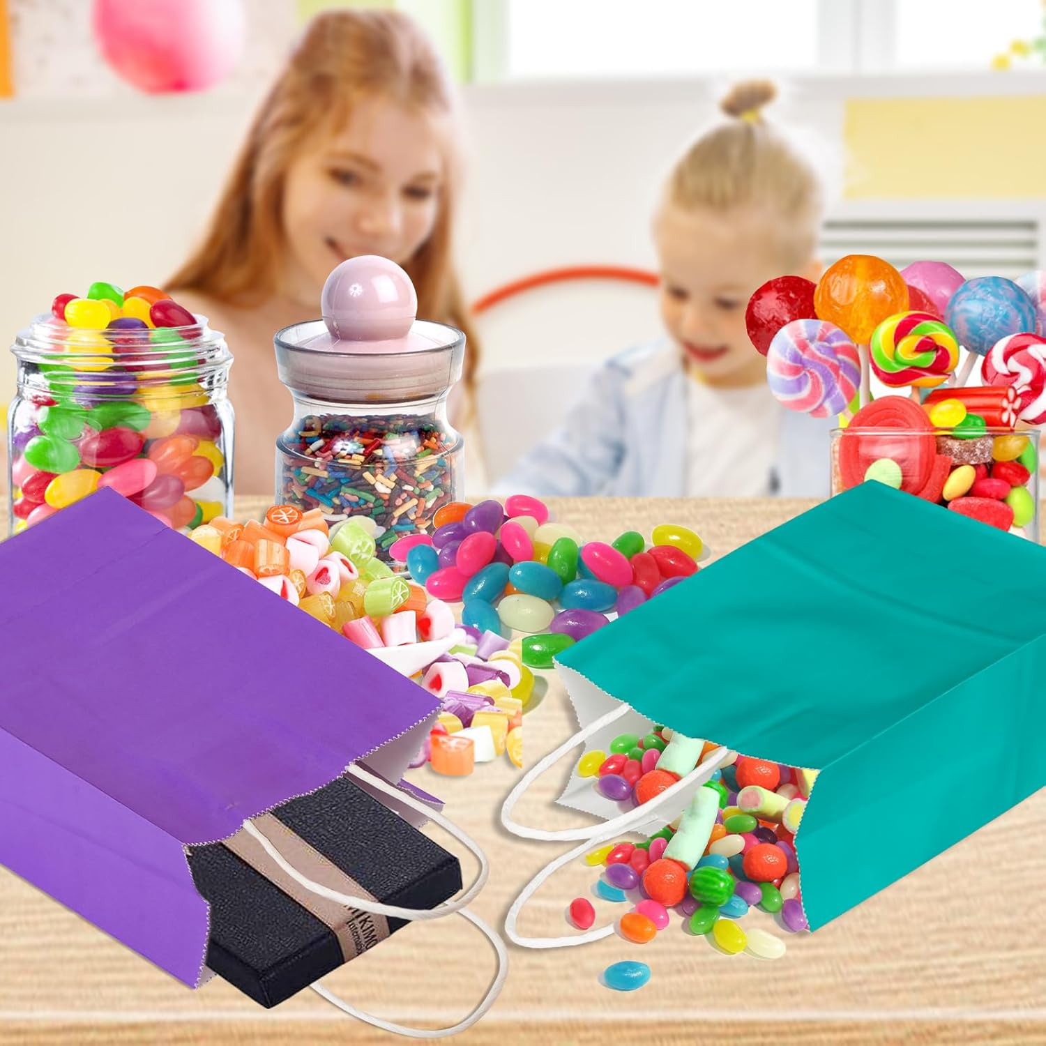 Thumbnail 5 de 30 Stück Papiertüten 10 Farben mit Henkel – Kraftpapiertüten für Geschenke, Hochzeit, Kindergeburtstag