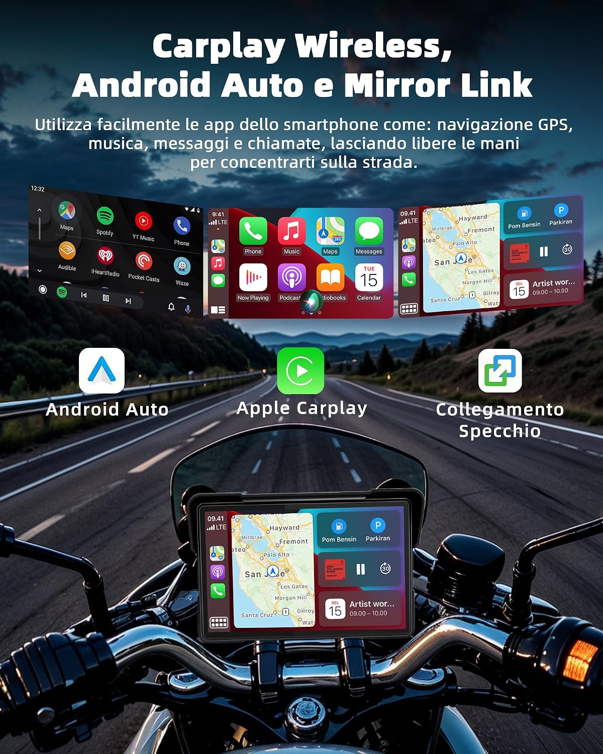 Thumbnail 1 de Jansite 7 Pollic Schermo Carplay Moto Android Auto – Navigatore impermeabile IP67, Bluetooth dual e assistenti vocali