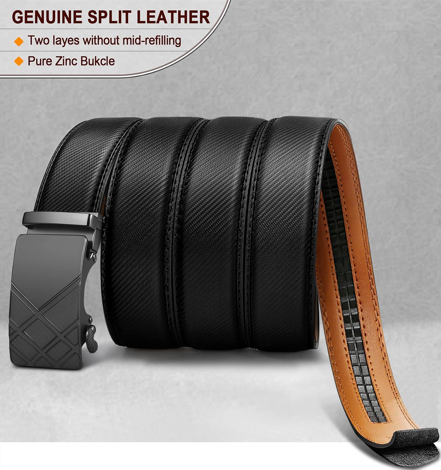 Detalle de BULLIANT Cintura Uomo in Pelle con Fibbia Cricchetto Automatica 35mm – Regolabile e Reversibile