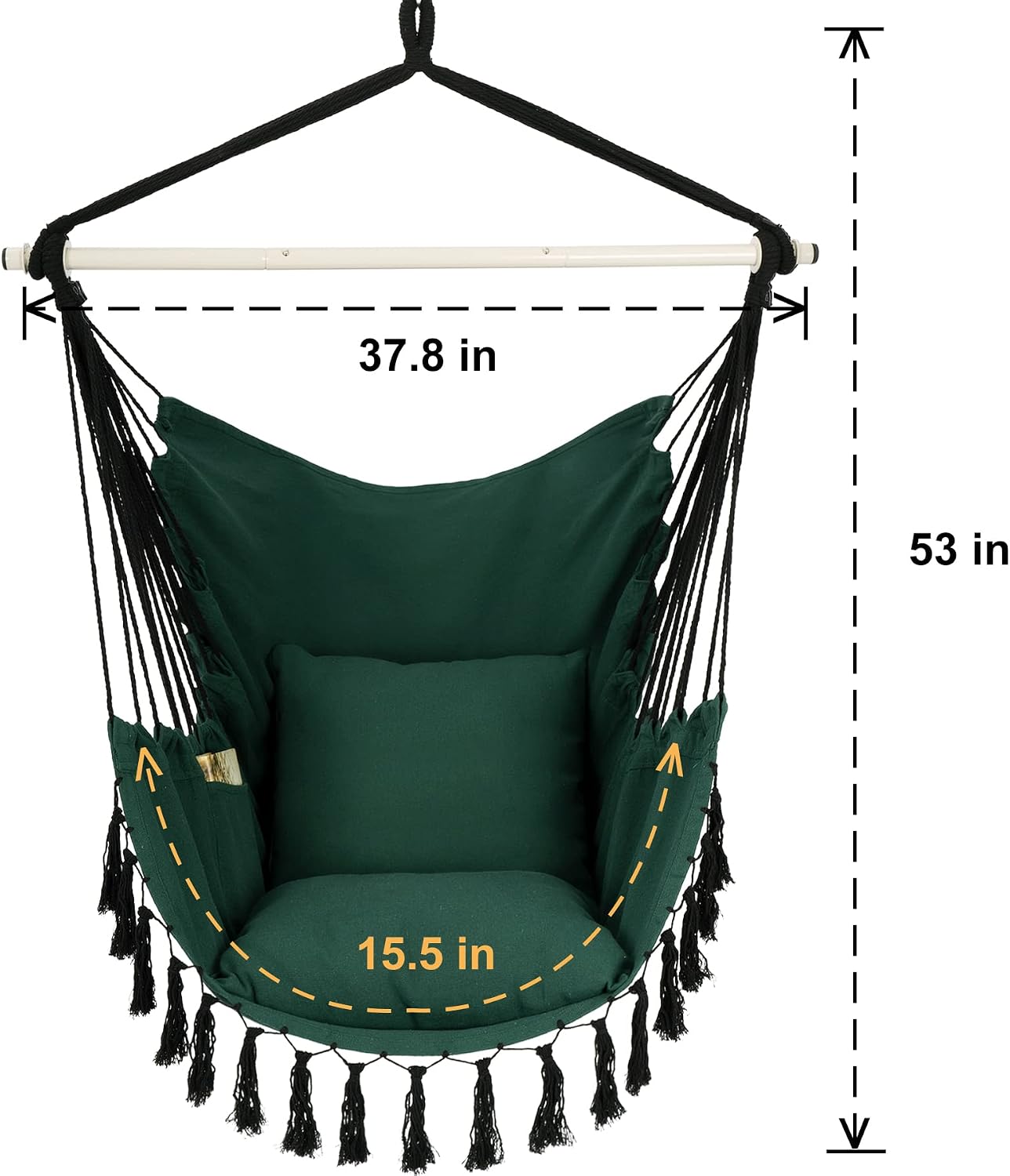 Thumbnail 6 de Y- STOP YS-MAC-green Macrame Hanging Chair, 500 lb Limit, Cushions and Pocket