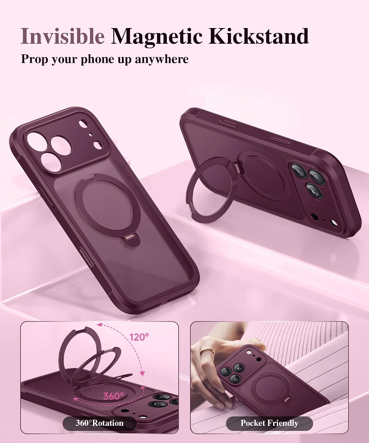 Detalle de BERFY iPhone 17 Pro Max ケース MagSafe対応 プライバシー画面・360°回転スタンド付き クリムゾンレッド