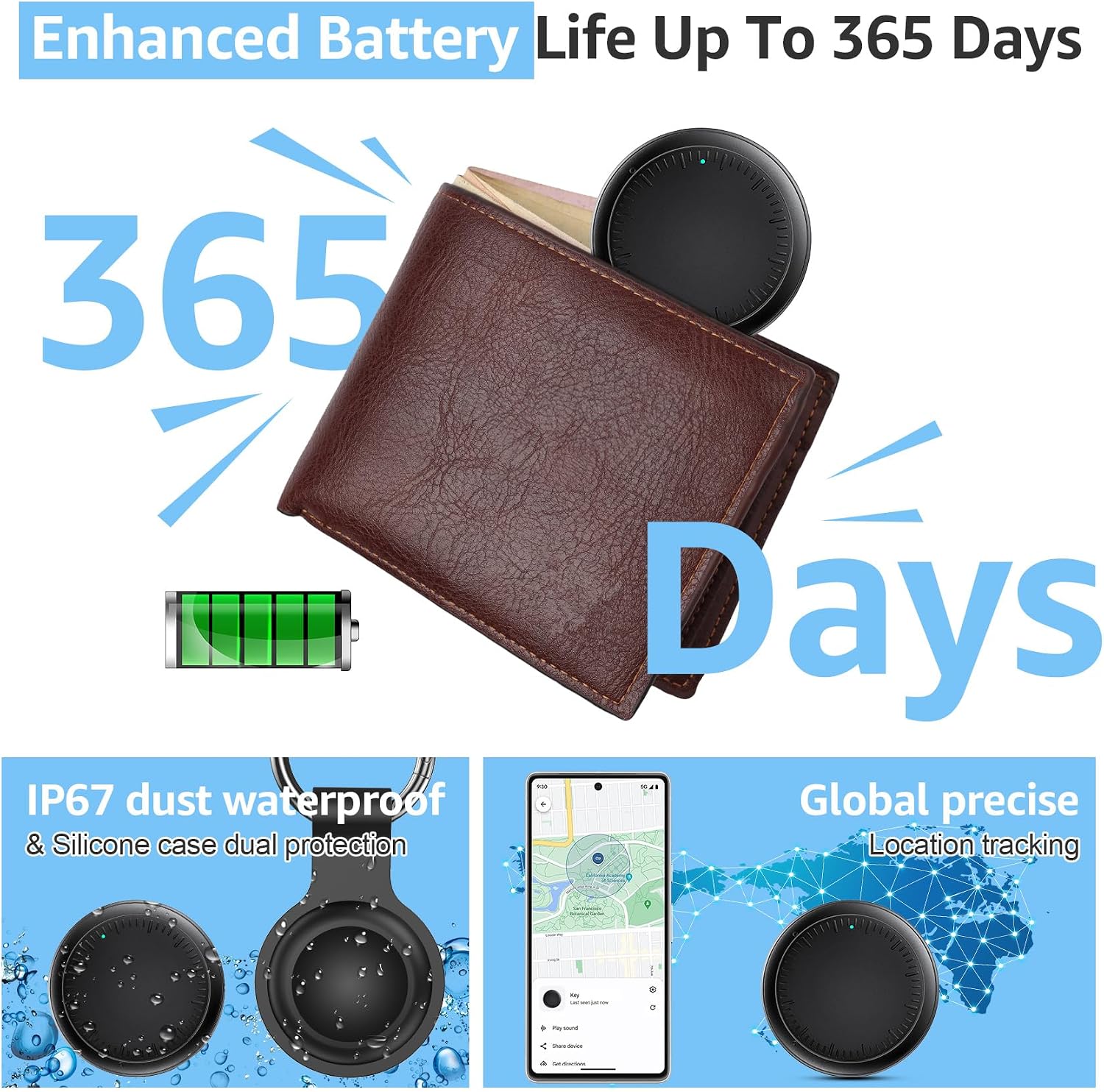 Detalle de Air Tracker Android – 4 Smart Tag Bluetooth per chiavi, portafoglio e bagagli, con Google Find Hub