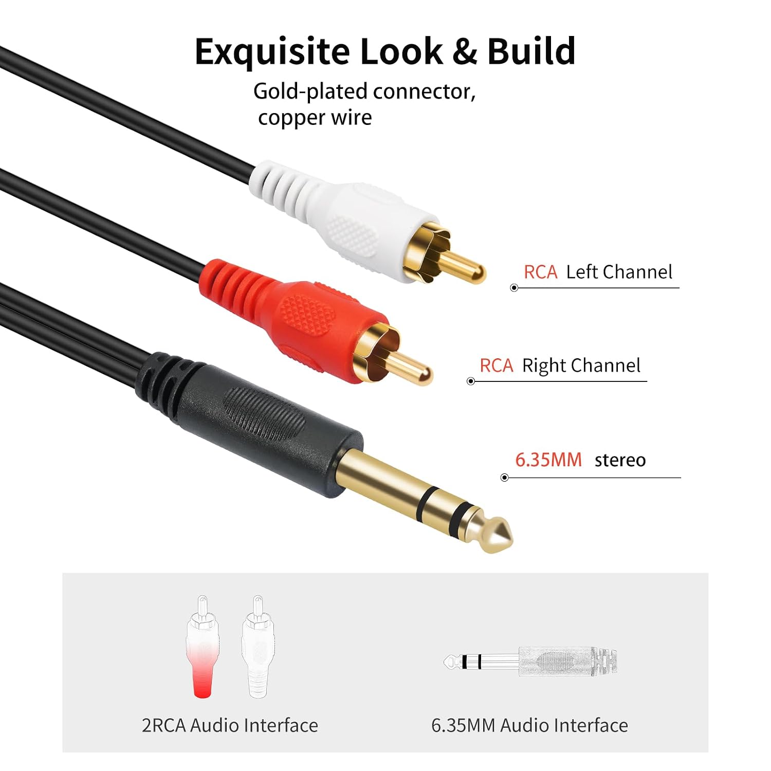 Thumbnail 6 de SiYear Gold-plated 6.35mm to Dual RCA Audio Cable – 1/4in TRS to RCA, 1.5m