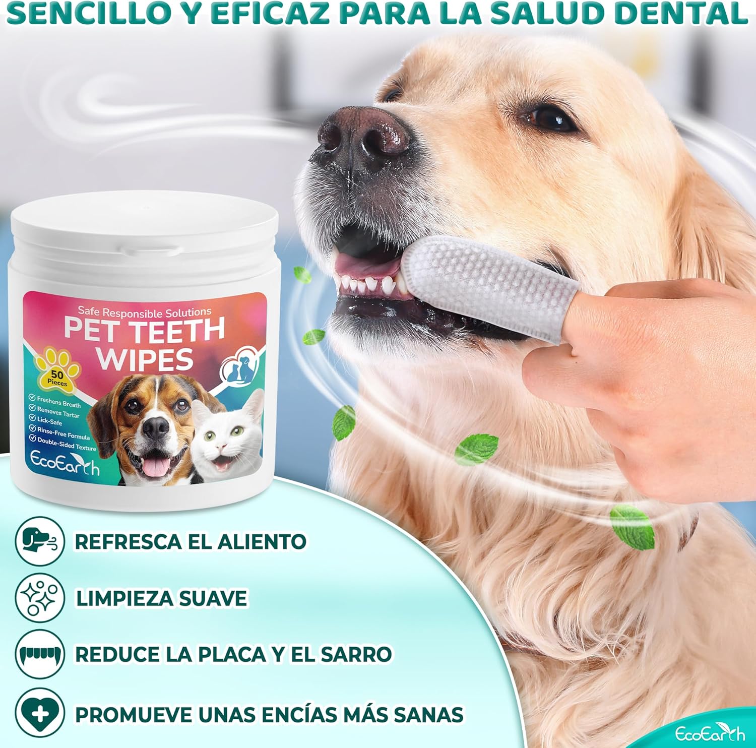 Thumbnail 1 de EcoEarth Toallitas dentales mascotas 100 uds