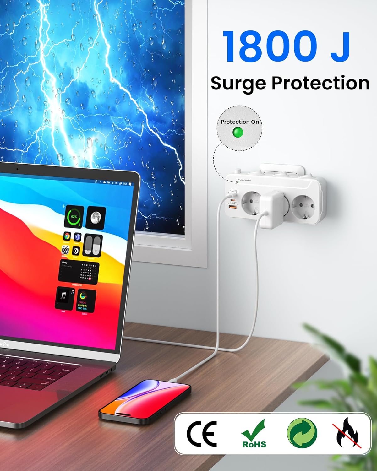 Thumbnail 4 de Ladron Enchufes USB C 6 en 1 PD20W QC18W Blanco