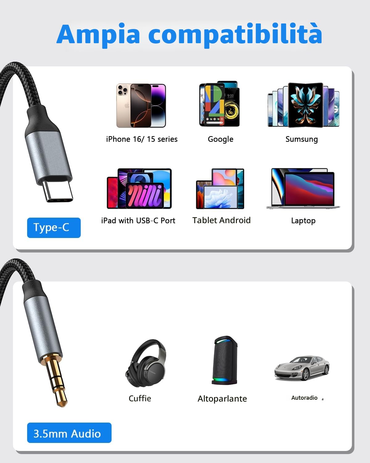 Detalle de Cavo da AUX a USB C: adattatore audio da USB-C a 3,5 mm per auto, cuffie e altoparlanti