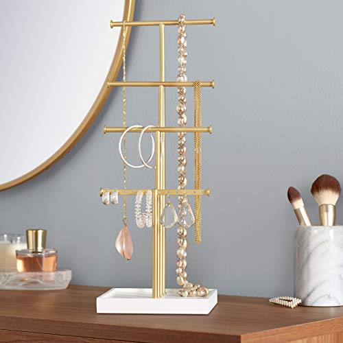 Detalle de Amazon Basics Présentoir à bijoux à quatre étages – Blanc/Laiton