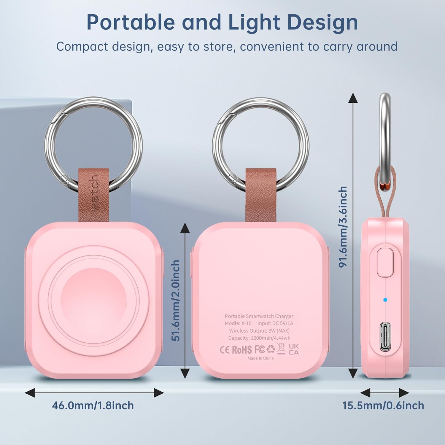 Thumbnail 1 de ACEQINGSE Portable 1200mAh Charger for Samsung Galaxy Watch (Pink) – Travel-friendly Magnetic USB-C Power Bank