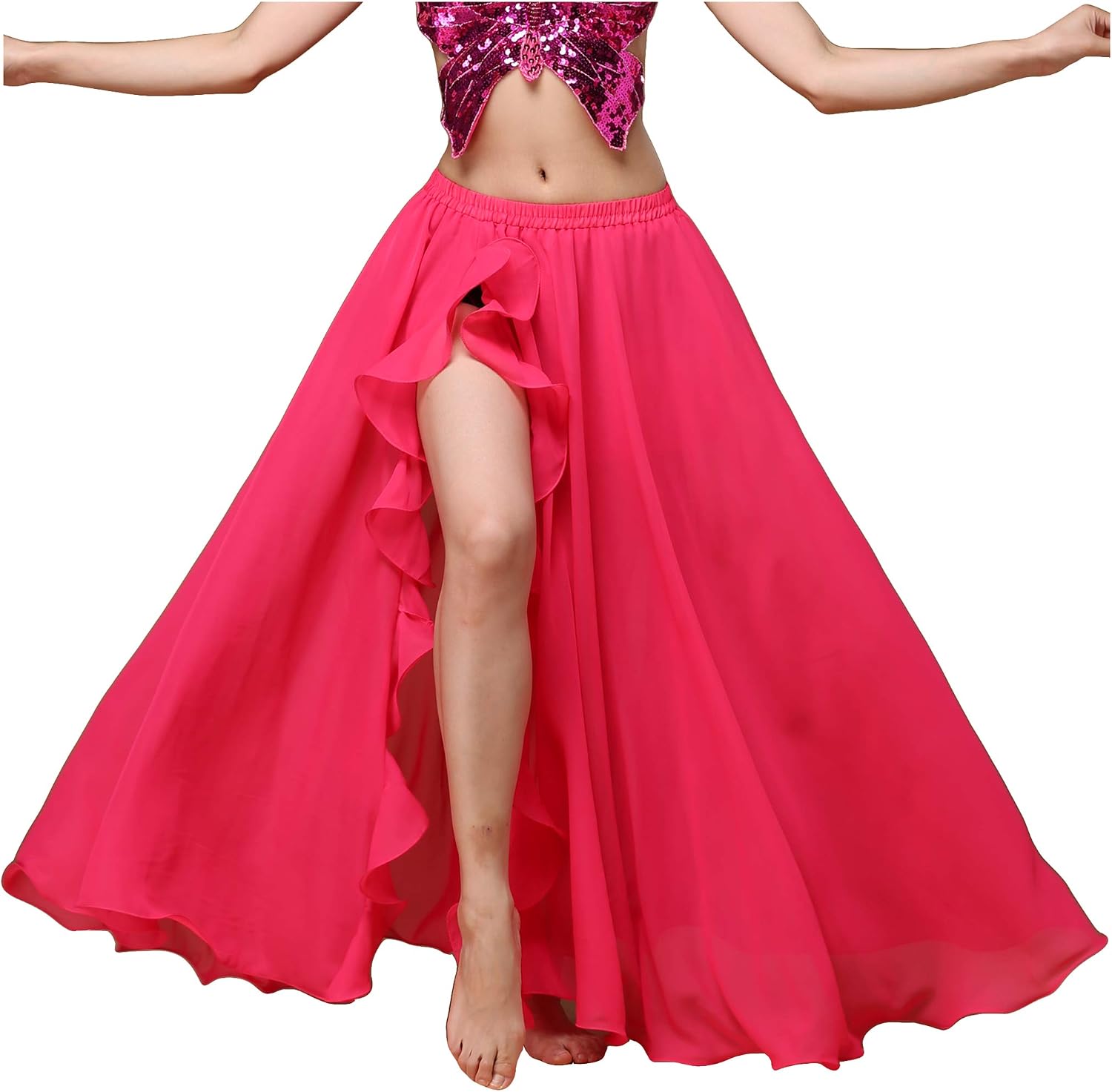 Detalle de MUNAFIE Damen Langrock mit Schlitz – Chiffon-Tanzrock für Bauchtanz