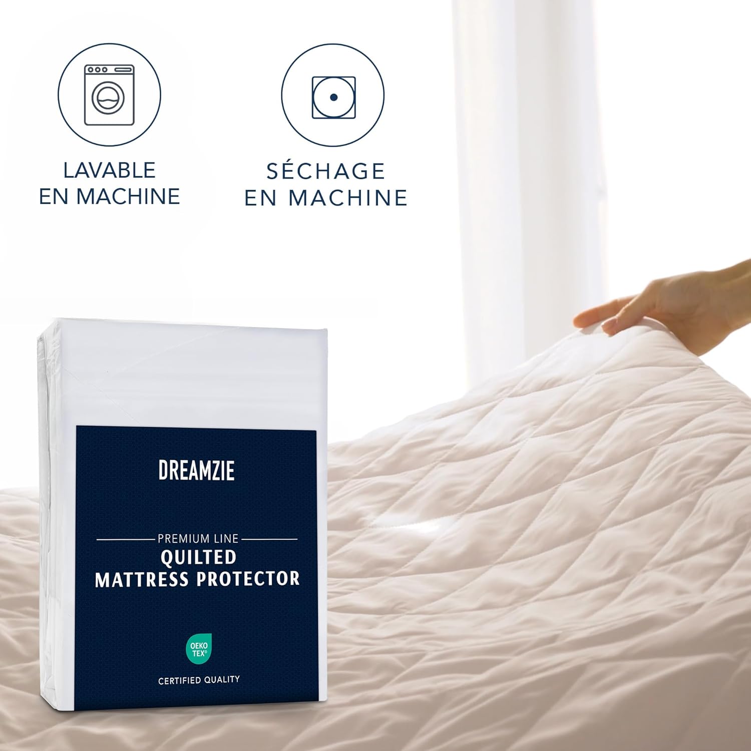 Thumbnail 5 de Dreamzie Protège-Matelas 90x190 Matelassé avec Bonnet 40 cm et Élastique Tout Autour – Alese 90x190 – Oeko-Tex et Respirant