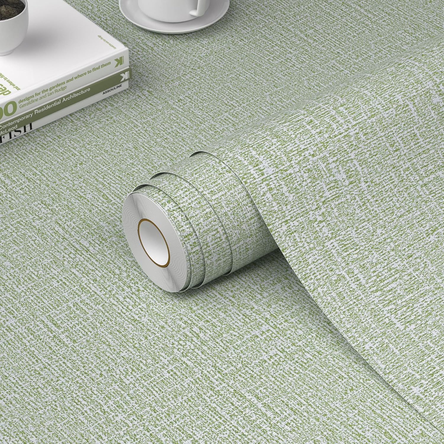 Detalle de WADILE WDL-QZ-02-CL-60-12M Grasscloth Peel-and-Stick Wallpaper, Light Green Vinyl