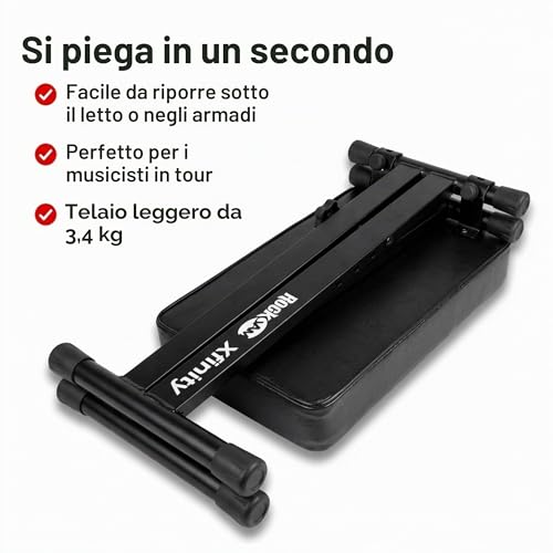 Detalle de RockJam Panca Pianoforte Regolabile: sgabello imbottito, design pieghevole e supporto stabile