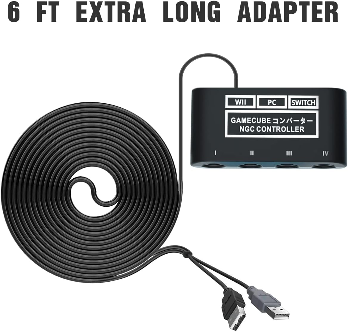 Detalle 2 de Gamecube Controller Adapter for Switch / OLED / Switch 2 (4 Ports) – 6 ft Cable, Turbo & Vibration
