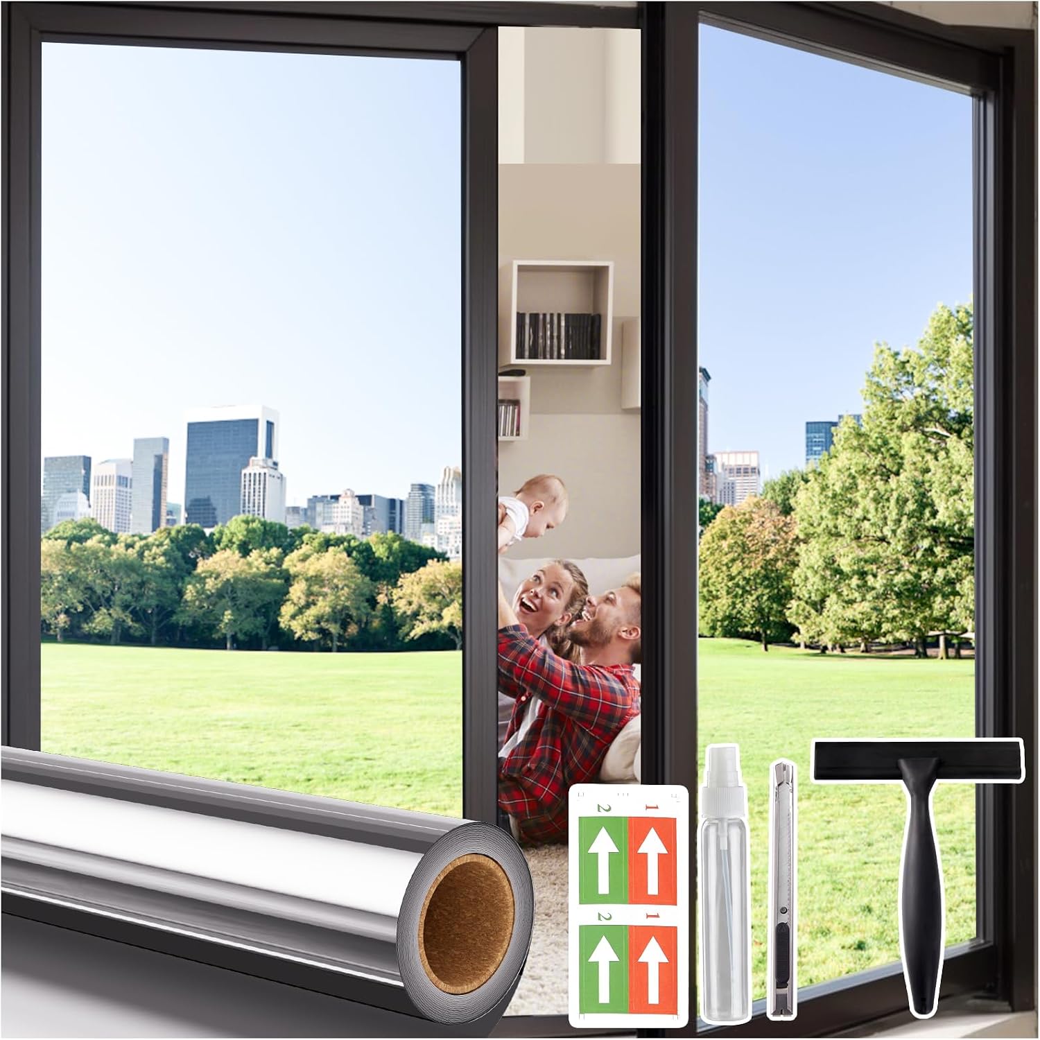 Detalle de Coavas Silver Reflective Privacy Window Film, 29.5" x 78.7", with 3 Tools