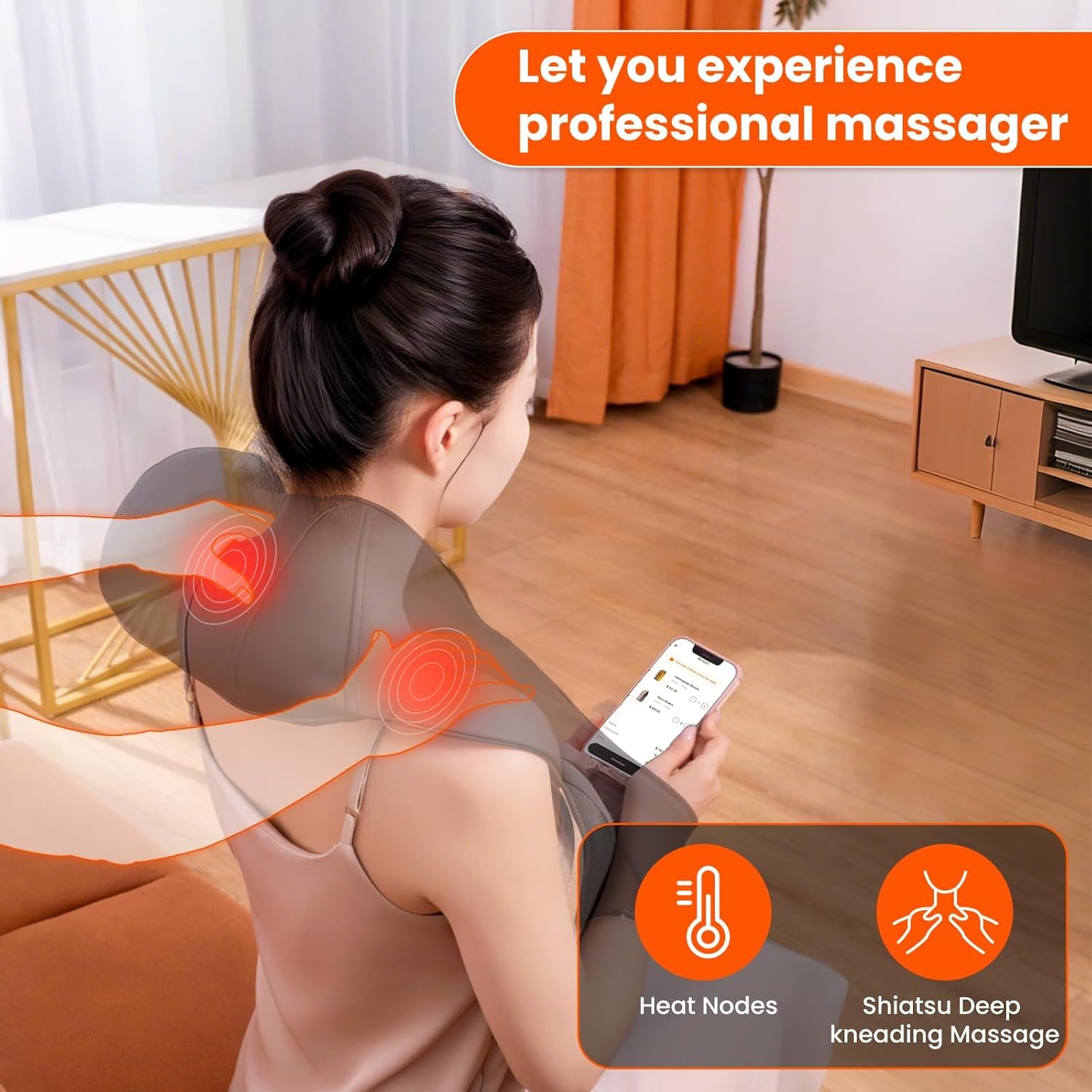 Thumbnail 1 de AMZPONY Cordless Neck Massager with Heat, Rechargeable Shiatsu Deep Tissue for Neck, Shoulders & Back