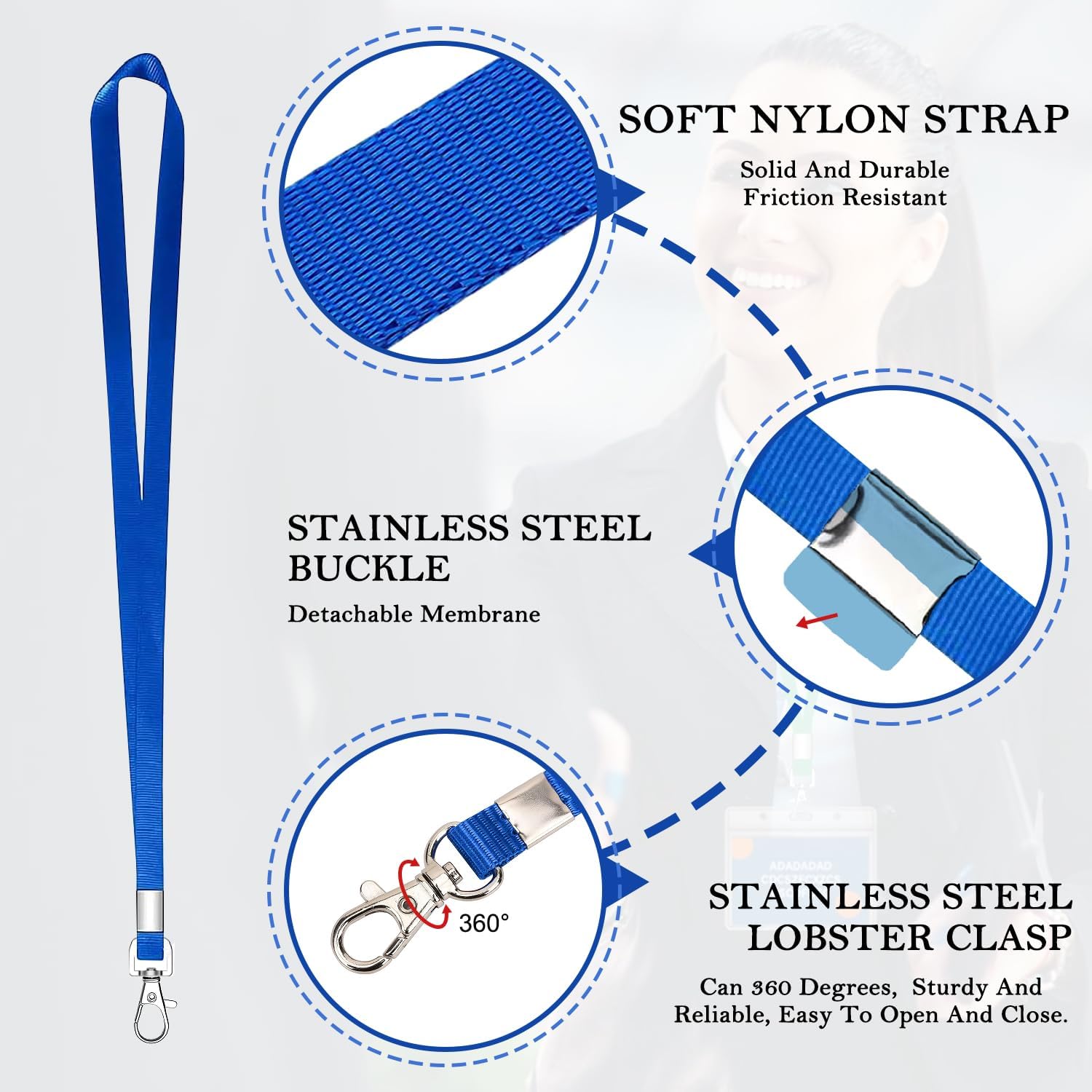 Detalle de XHDA 100PCS Blue Lanyards 45 cm