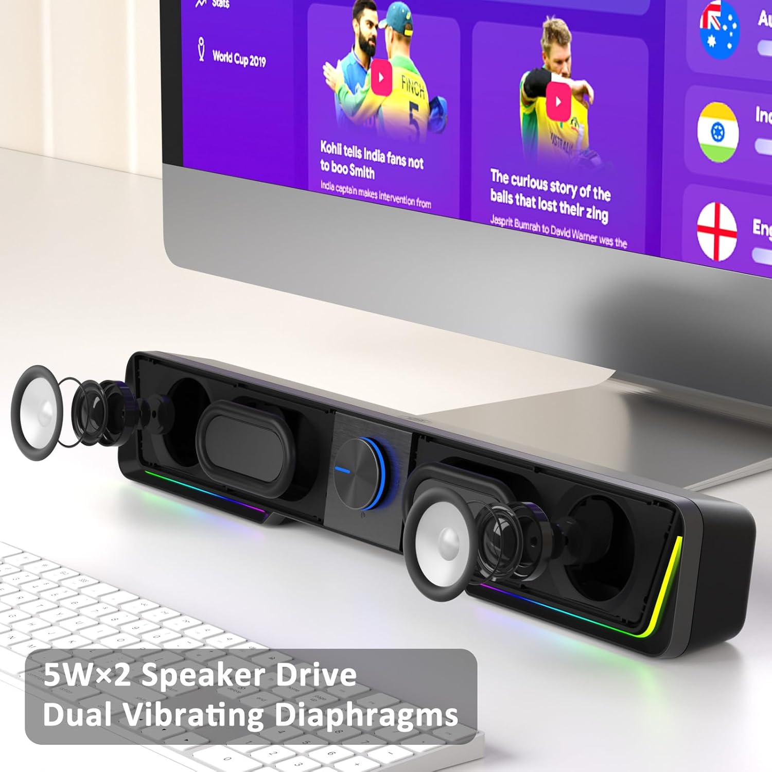 Detalle de Jeecoo A40 USB & Type-C PC speakers with Bluetooth, touch LEDs and vibrating diaphragms