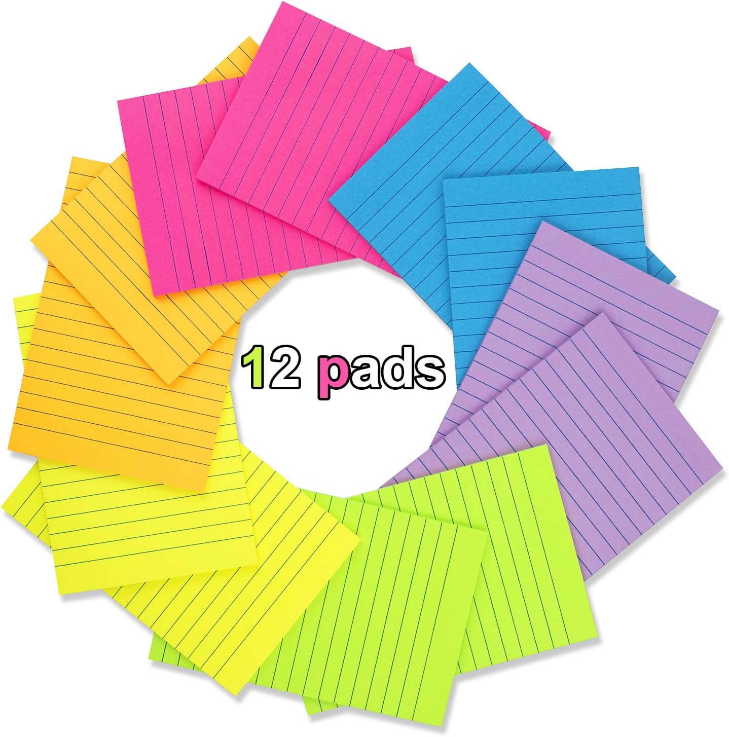 Detalle 2 de Kozerite 12-4X6-xiantiao-Y Lined Sticky Notes, 4 x 6 Inches, 6 Bright Colors