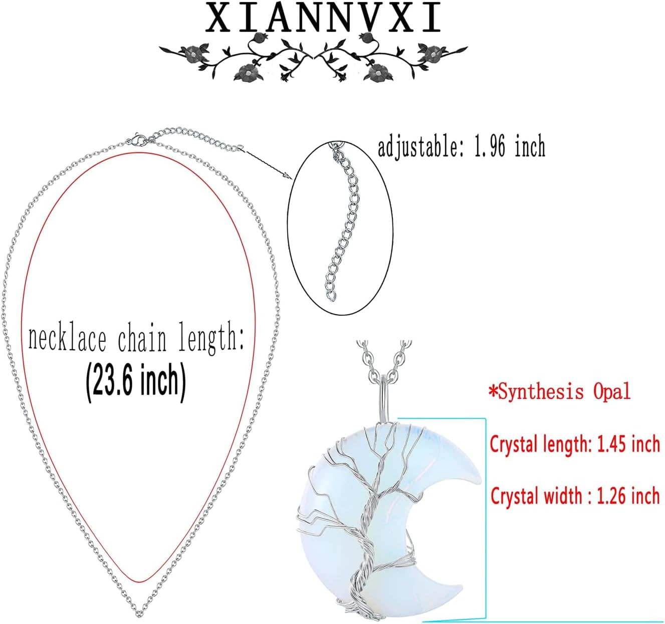 Detalle 2 de XIANNVXI Crystal Necklace for Women – Crescent Moon Opalite Pendant