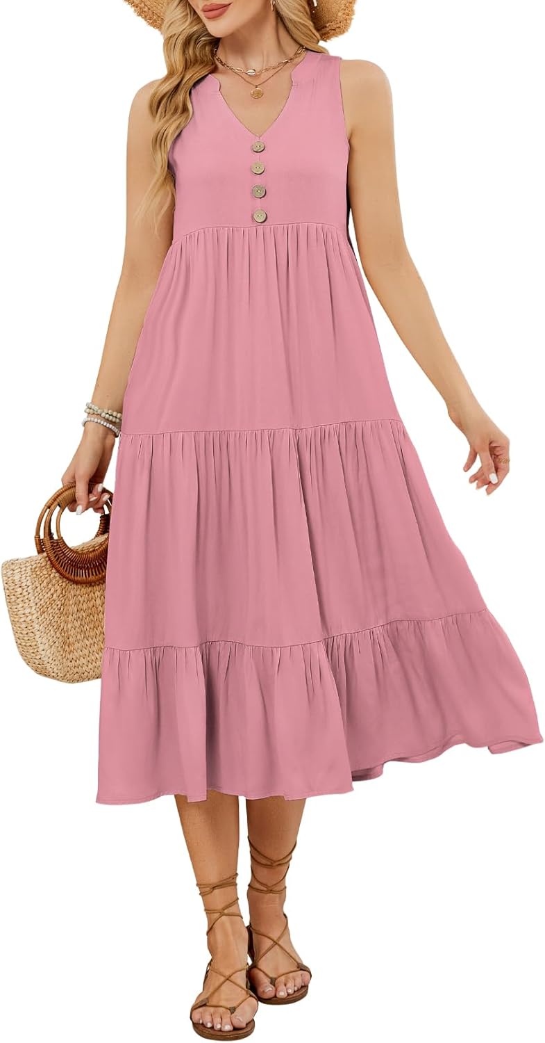 Thumbnail 5 de VUTRU Maxikleider Damen Sommerkleid mit V-Ausschnitt, ärmellos und hoher Taille