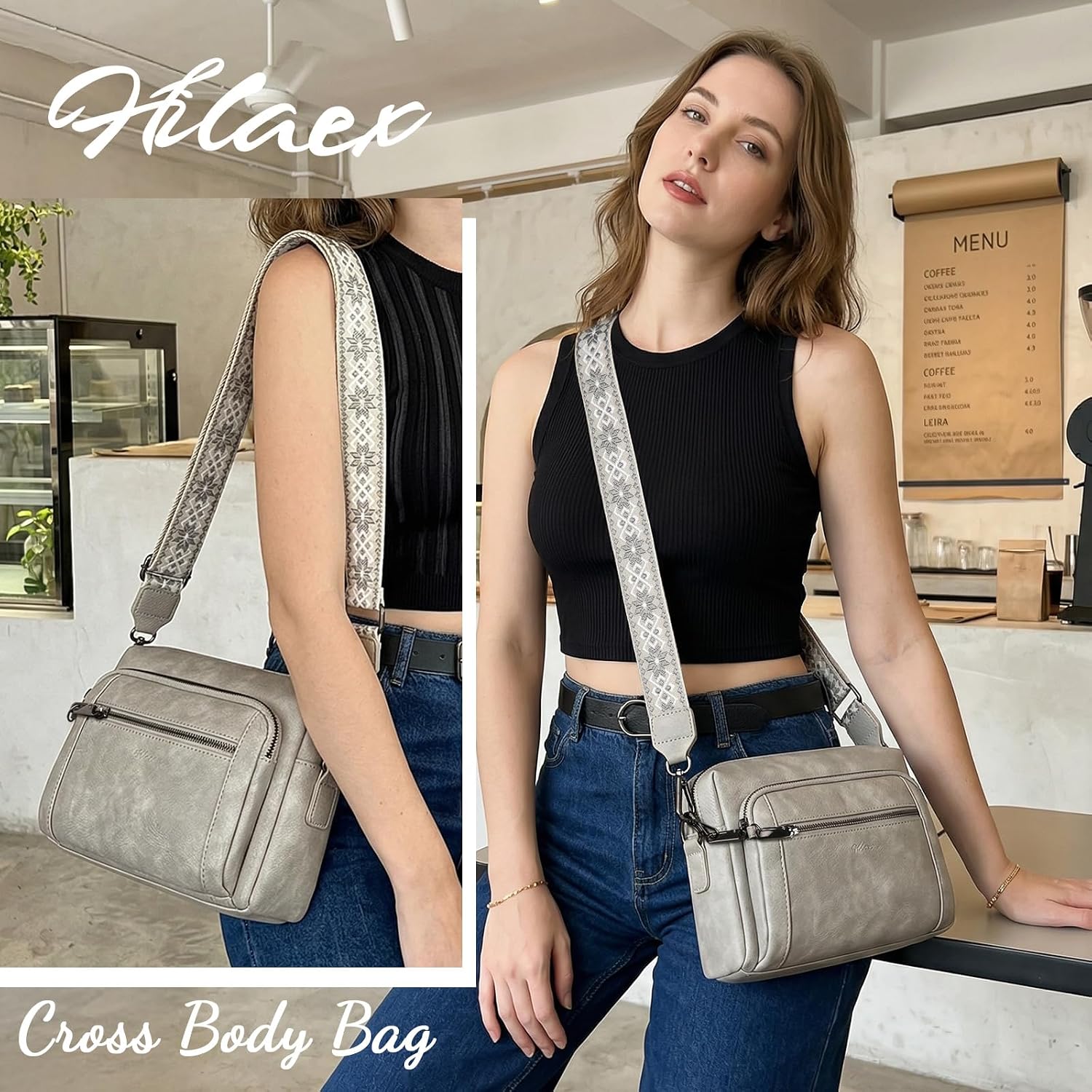 Thumbnail 1 de HILAEX Women's Cross Body Bag with Anti-Theft Function and 4 Zip Compartments