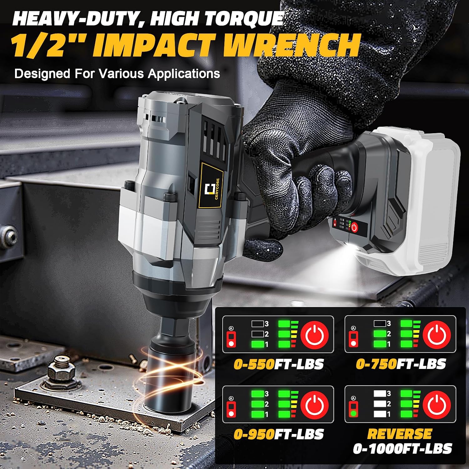 Detalle de 1/2" Cordless Impact Wrench 1000ft-lbs