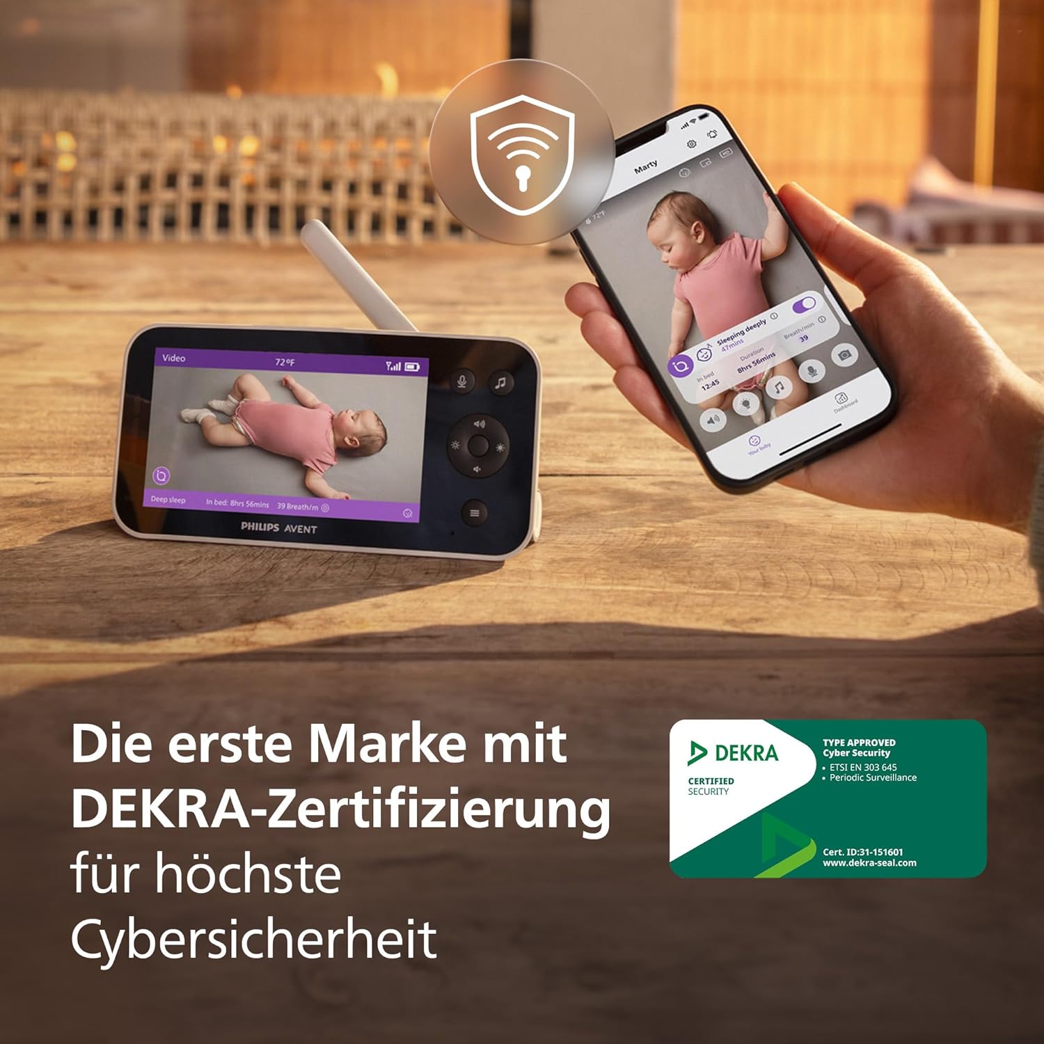 Detalle 2 de PHILIPS Avent Premium Connected Babyphone mit App – 1080p Kamera, KI-Schlaf-/Atemtracking, DEKRA-zertifiziert