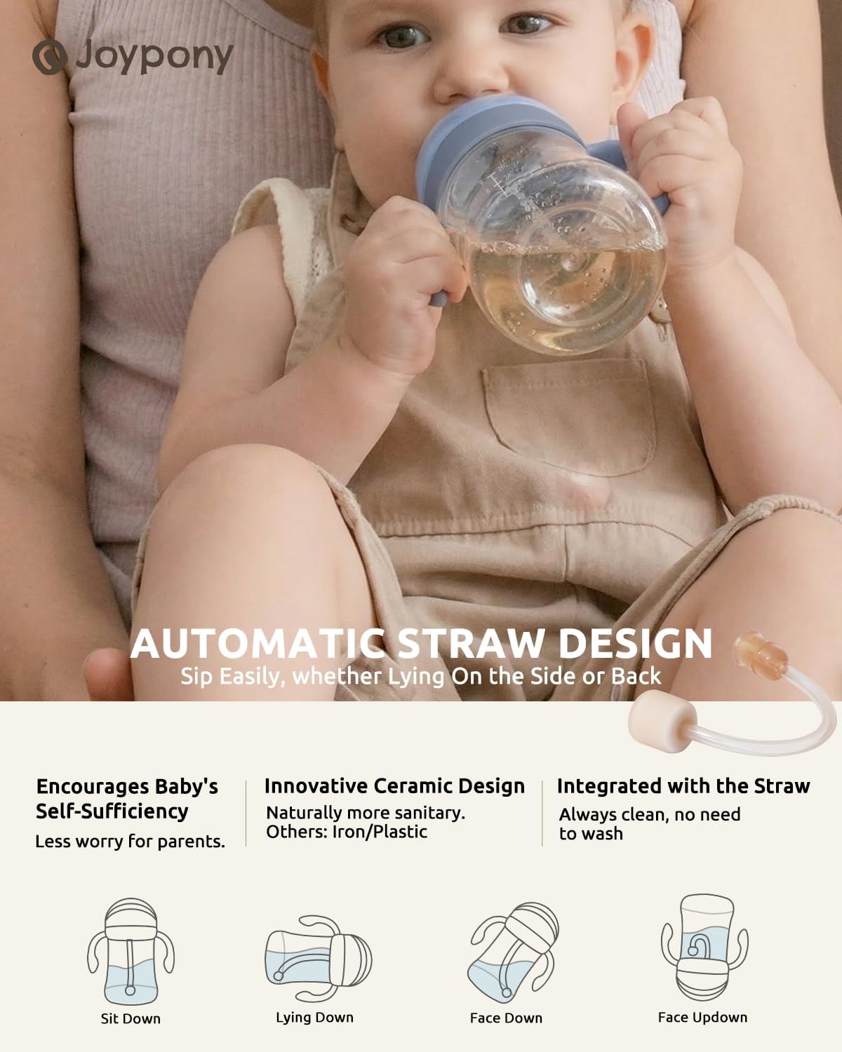 Detalle de Joypony BB-FD-CP PPSU Sippy Cup, 9 oz Blue Weighted Straw