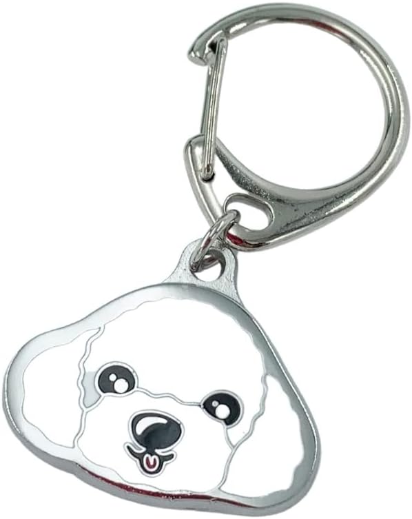 White Poodle Dog Pendant Keychain – Metal Dog ID Tags Key-Ring (Dog Lovers Keyfob)
