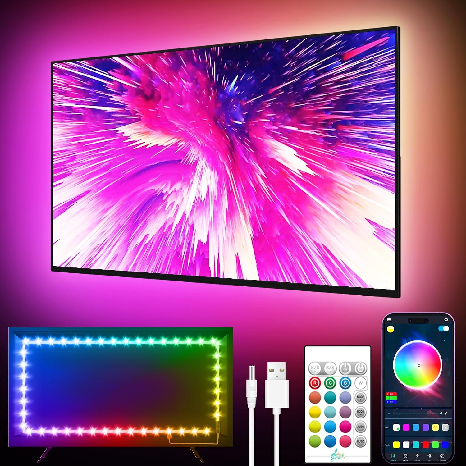 Thumbnail 6 de GIPOYENT TV LED-Lichter 13.1Ft – Atmosphärische Hintergrundbeleuchtung für 40–65 Zoll Fernseher