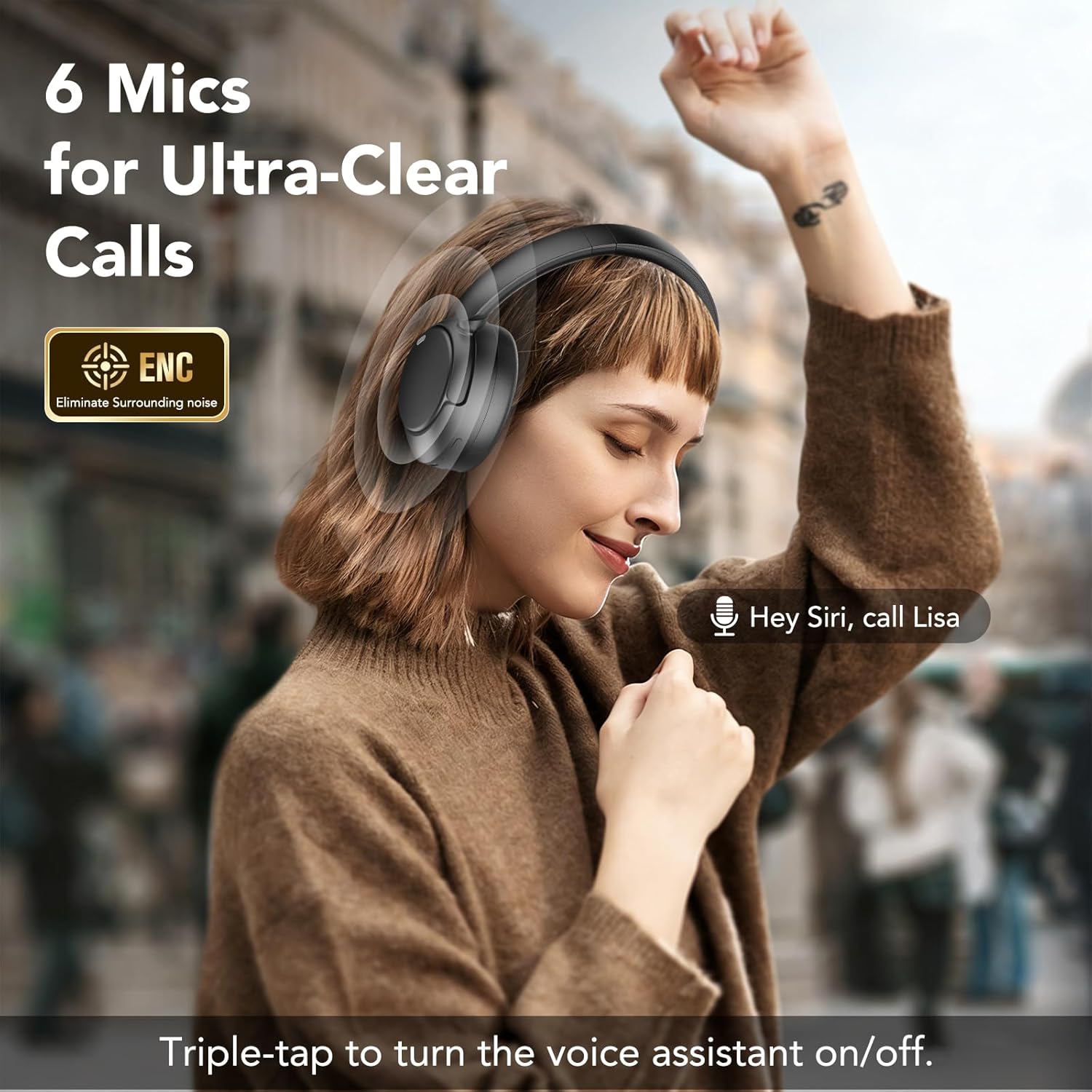 Detalle de TIMU Active Noise Cancelling Headphones – 100H Playtime, Wireless Over-Ear