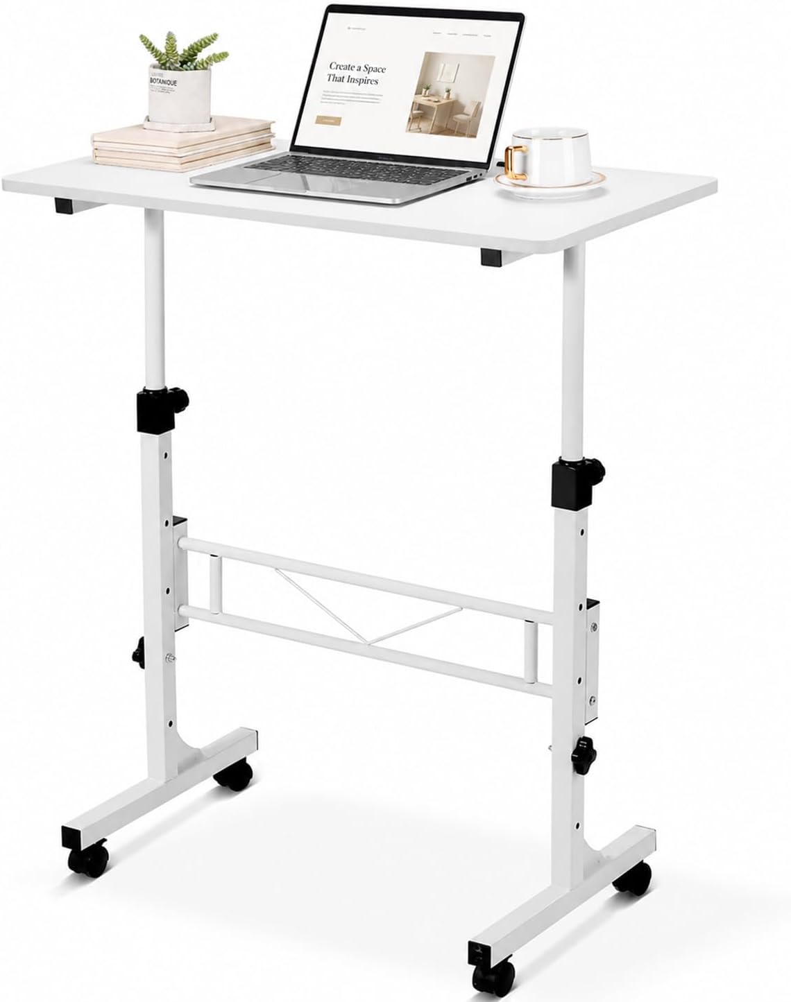 Detalle de KLSMYHOKI FX1 Mobile Standing Desk, Adjustable Height, Locking Casters, Soft White