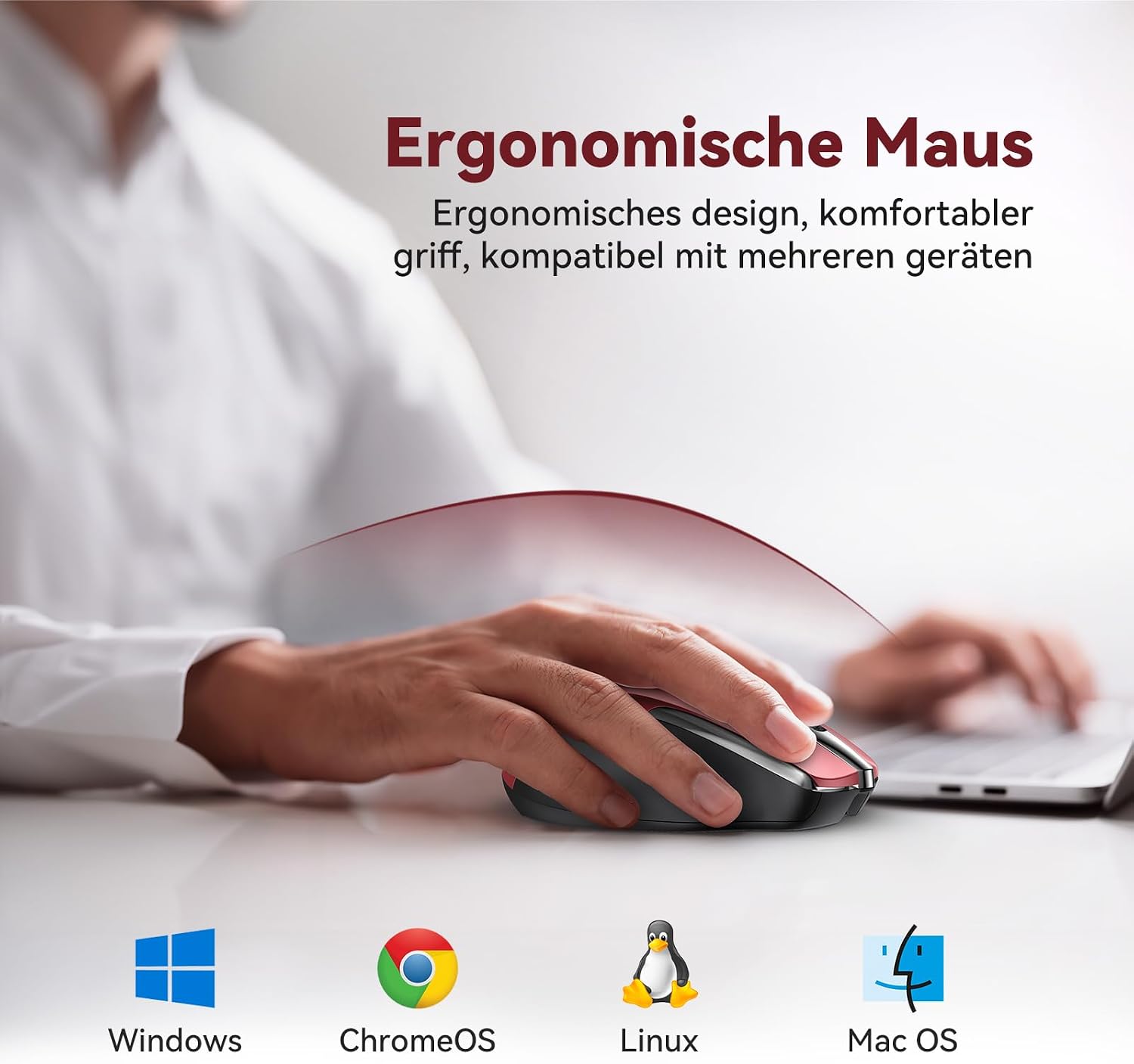 Detalle 2 de TechRise Bluetooth Maus & 2,4G Funkmaus mit USB-A Empfänger (BT 5.0/3.0), 4800 DPI, wiederaufladbar, leise – 6 DPI-Stufen, rot