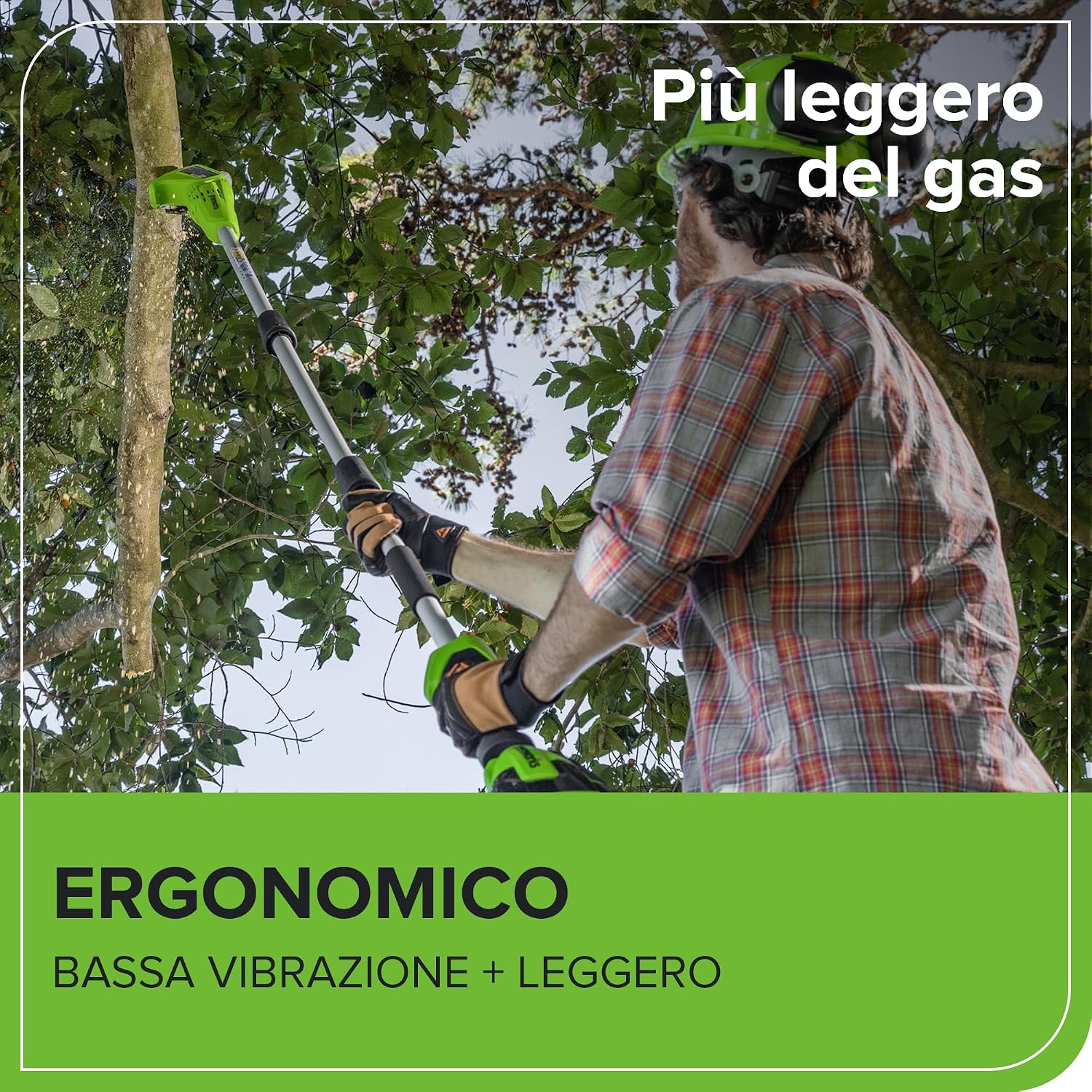 Detalle de Greenworks G40PSFK2 Sega ad asta a batteria 40V con barra da 20 cm e impugnatura telescopica
