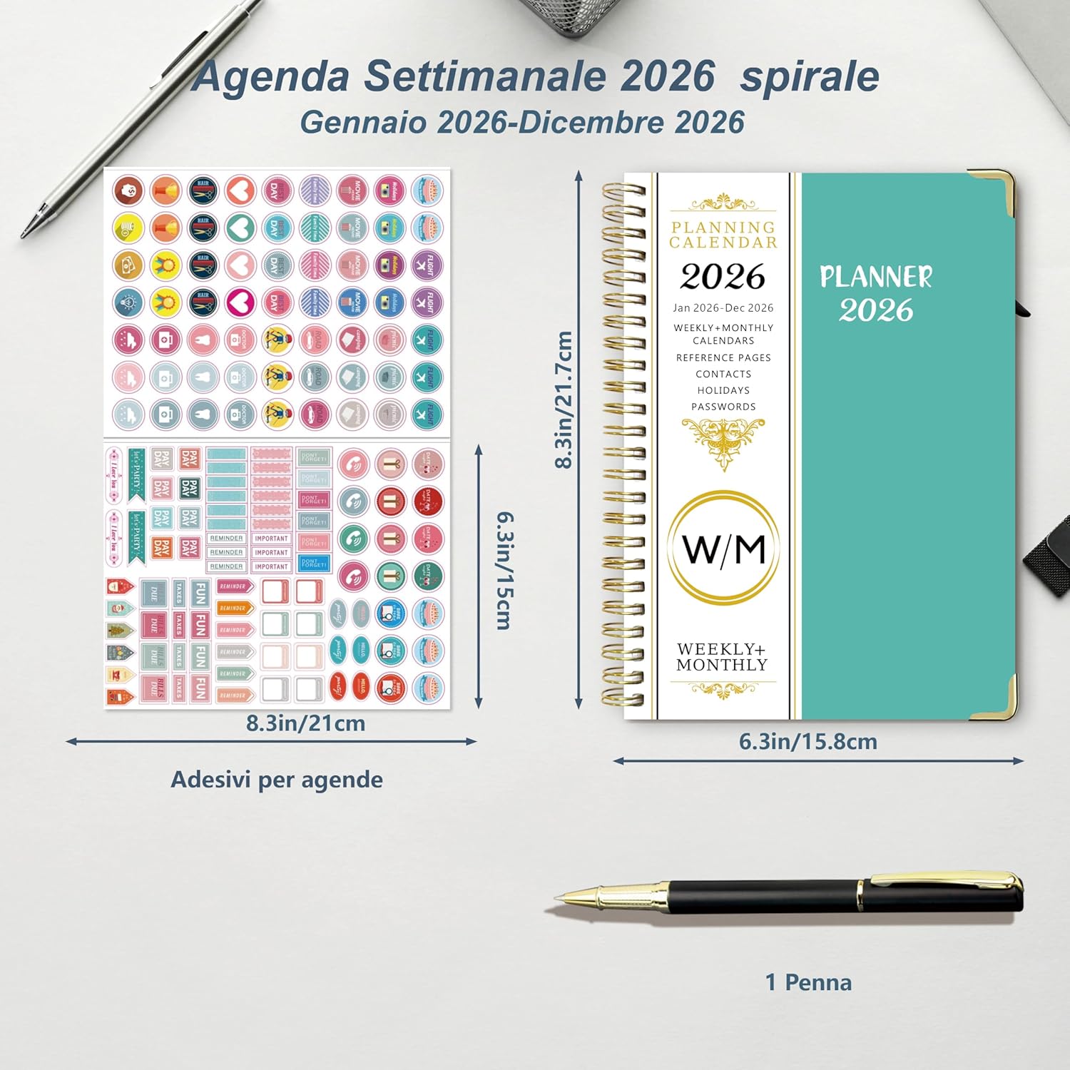 Detalle de NEYSA Agenda Settimanale 2026 Spirale A5 Blu: organizza studio e daily life