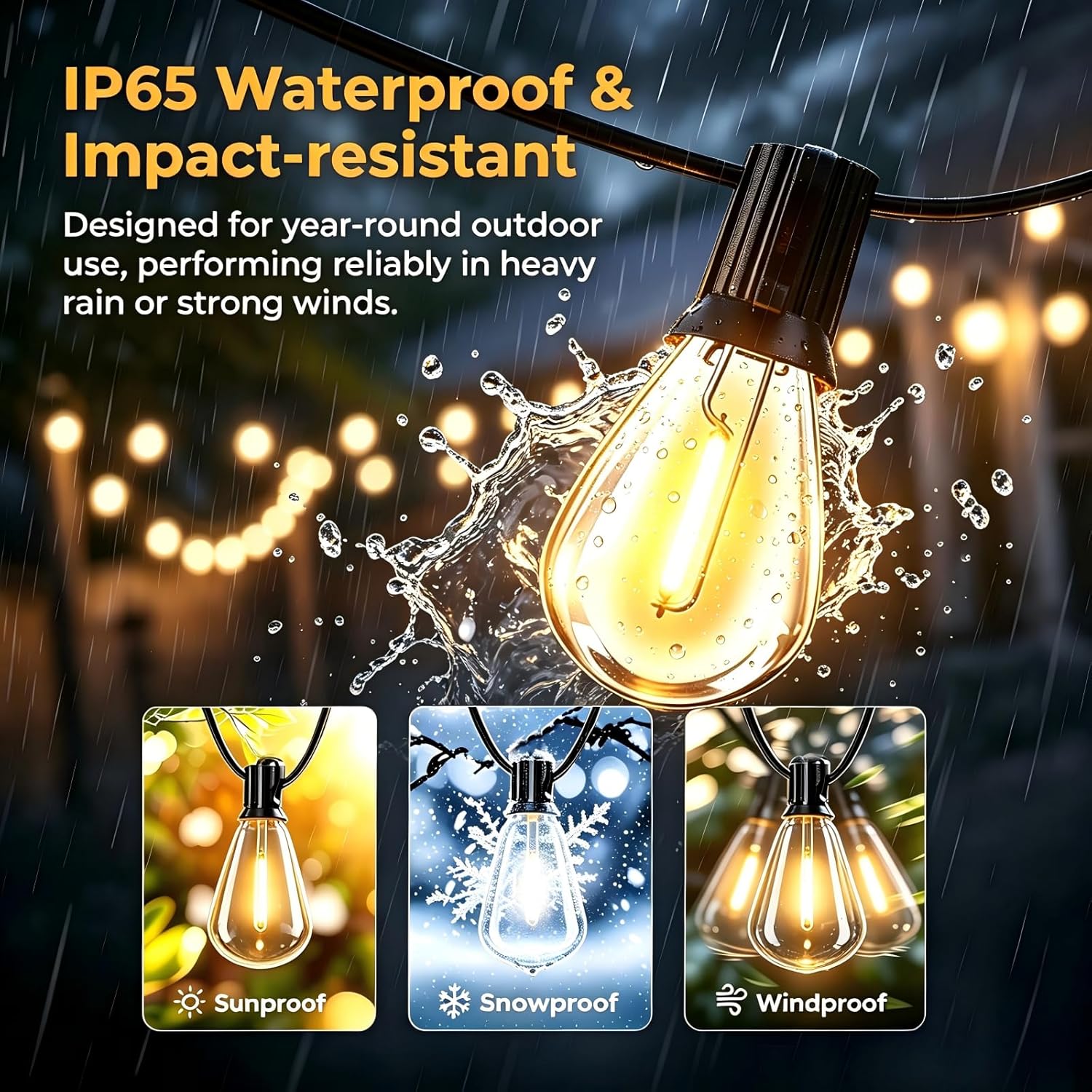 Detalle de smareal 200FT Outdoor String Lights, 2700K Warm White, IP65, Shatterproof S11 LEDs
