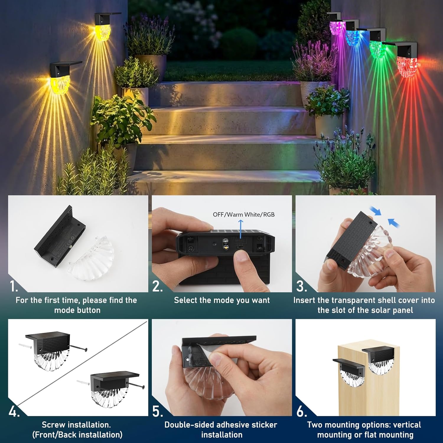 Thumbnail 4 de FIFlying Solarlampen für Außen: 4-teiliges Set mit IP65-Schutz – 3 Modi, automatische Ein-/Ausschaltung