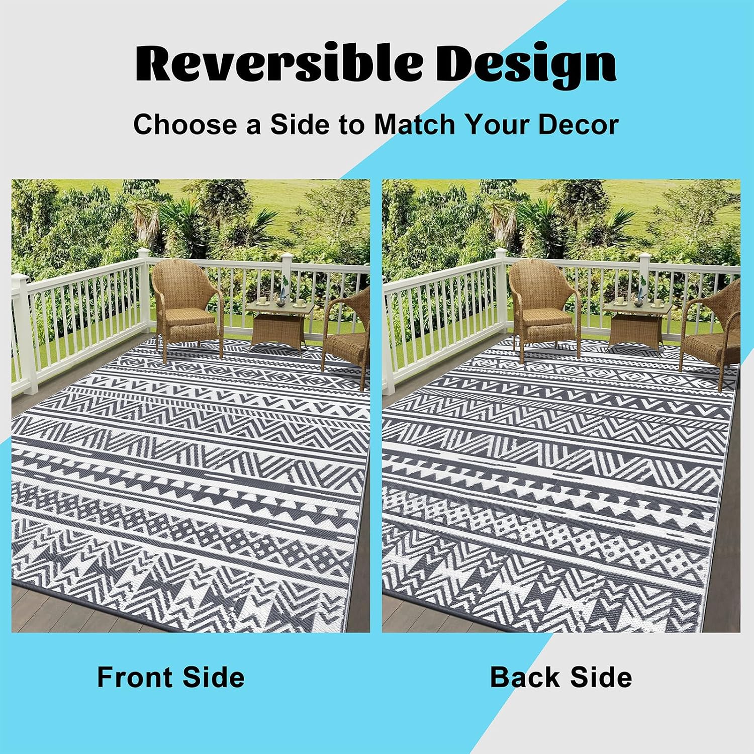 Detalle 2 de Enyhom Indoor Outdoor Rug Reversible (Grey, 180 x 270 cm) – Durable, UV‑Safe Polypropylene Patio Mat